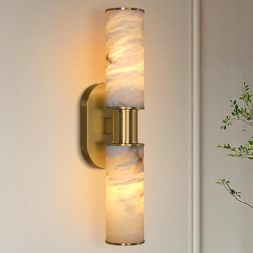 Wall Sconces Set of Two,19.7'' Alabaster Wall Sconce,Brass Bedside Wall Lamp for Bathroom,Indoor Wall Lights Vanity Light Fixtures Perfect for Hallway, Living Room (Including LED)