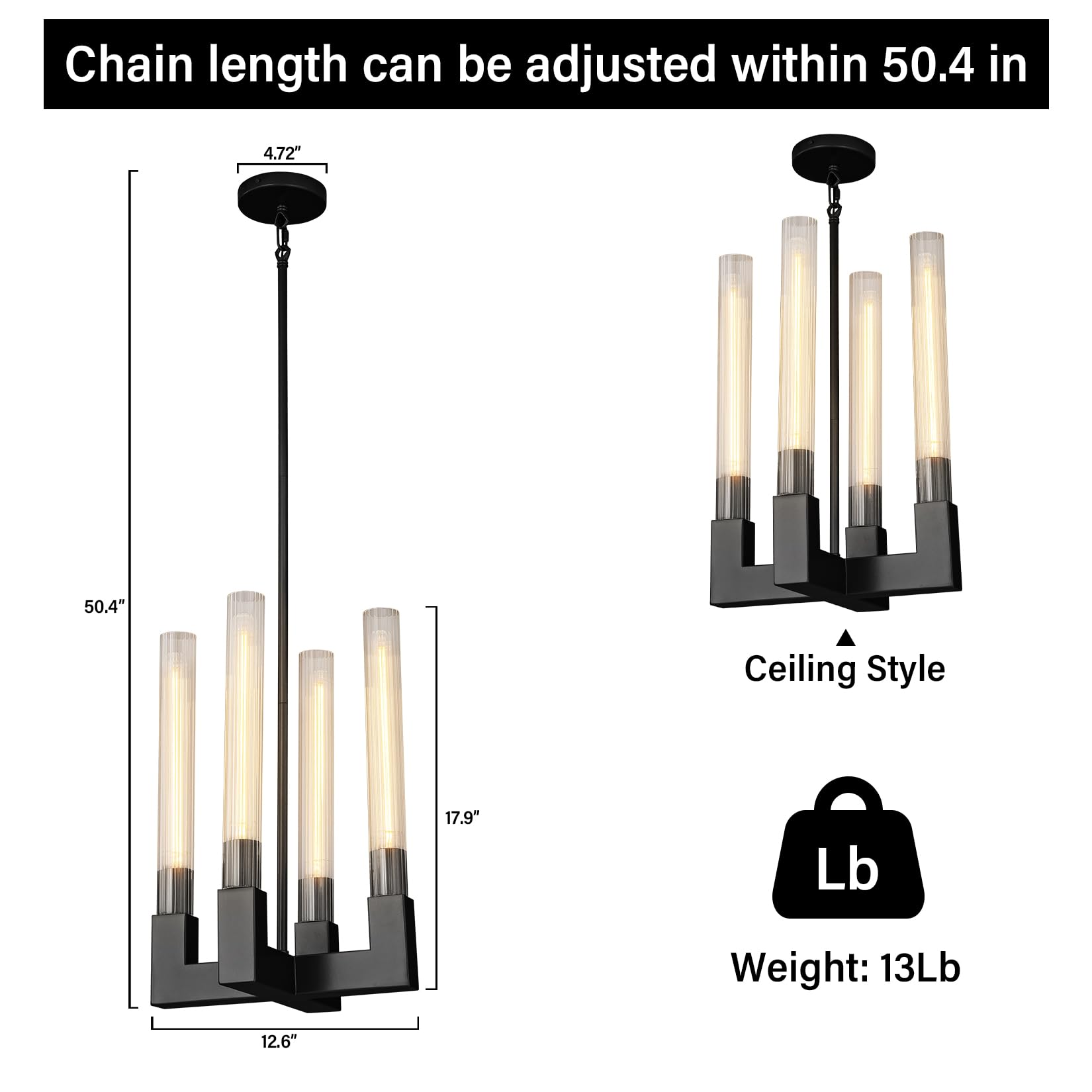 Modern Glass Tube Gold Pendant Lights – Adjustable 4 - Light Chandelier for Kitchen Island, Dining Room, Bedroom – Farmhouse & Contemporary Style with Included Bulbs - Camilalamps - B0F6YLDZVZ