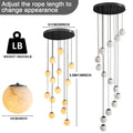 Black Alabaster Chandelier,14 - Lights Staircase Chandelier for Entryway, Modern Marble Hanging Light Fixture, Hight Ceiling, Foyer, Living Room, Staircase, Entry - Camilalamps - B0DSZZ11GM