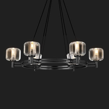 Modern Round Crystal Chandelier, 36in Large Gold Farmhouse Chandeliers for Dining Room, Light Fixtures Over Table, 6-Light Pendant Lighting Fixture for Living Room Bedroom Kitchen Island