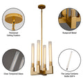 Modern Glass Tube Gold Pendant Lights – Adjustable 4 - Light Chandelier for Kitchen Island, Dining Room, Bedroom – Farmhouse & Contemporary Style with Included Bulbs - Camilalamps - B0F6YLDZVZ
