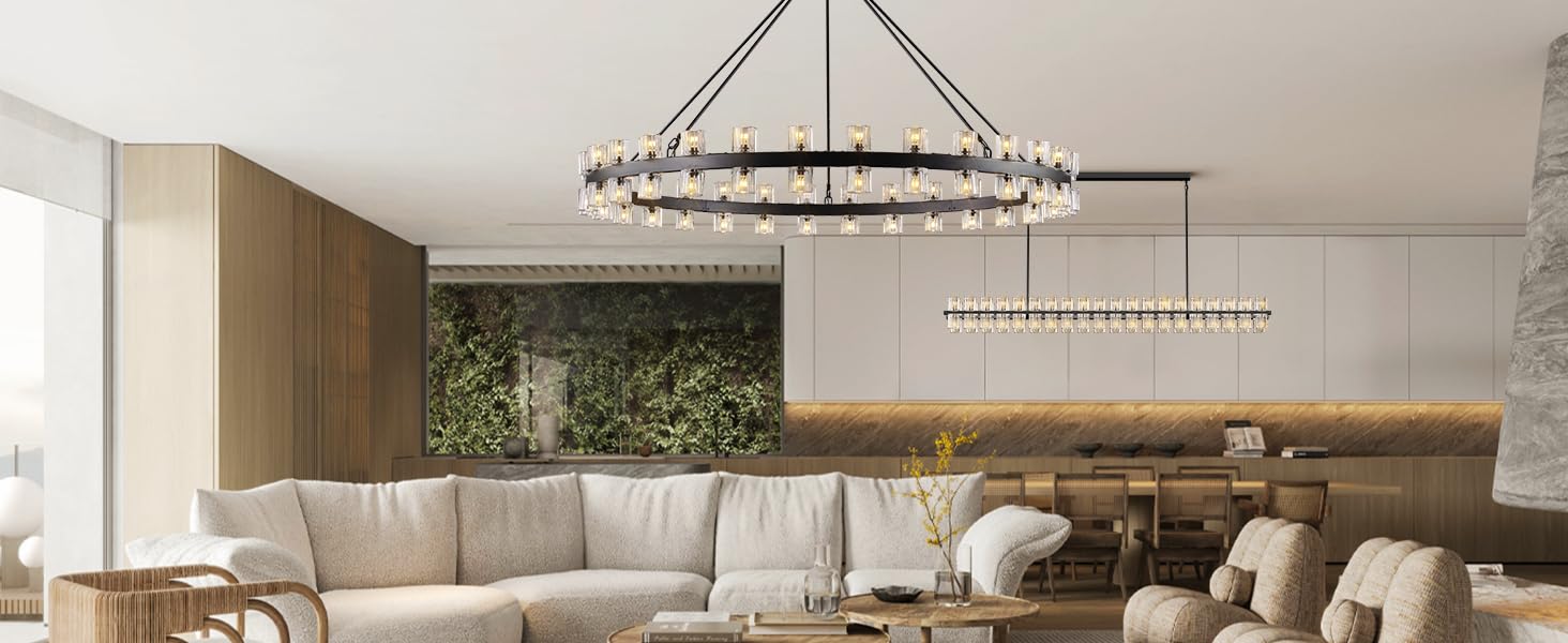 Modern 36" Gold Round Chandelier Light Fixture, K9 Crystal Chandeliers for Dining Room, Living Room, Dining Room Chandeliers Over Table, Chandelier for Bedroom, Foyer, Includes 36XG4 Bulbs - Camilalamps - B0CRGK6RHV