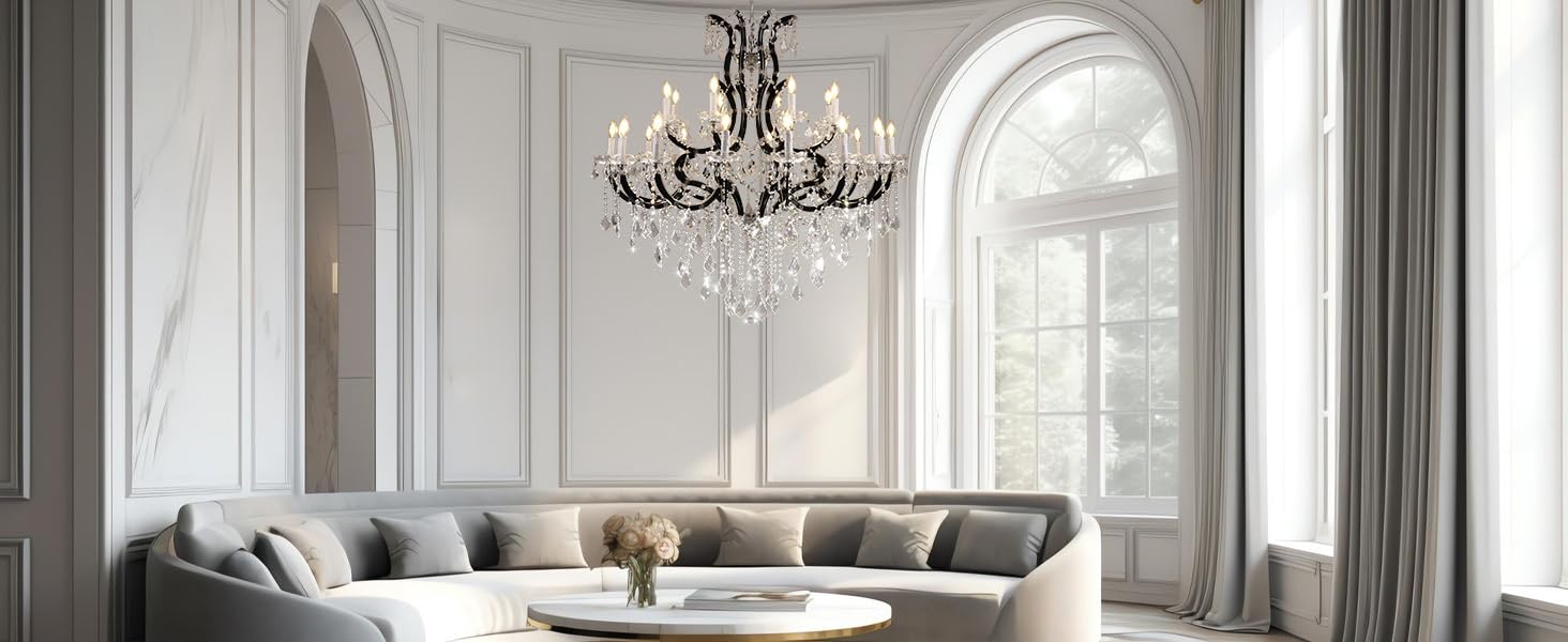 Large Gold Crystal Chandelier Light Fixtures - 24 Lights Modern Crystal Chandeliers for Hotel, Lobby, Foyer, Entryway Hall, Staircase High Ceiling Chandelier 2 Layers - Camilalamps - B0F93R7H6W