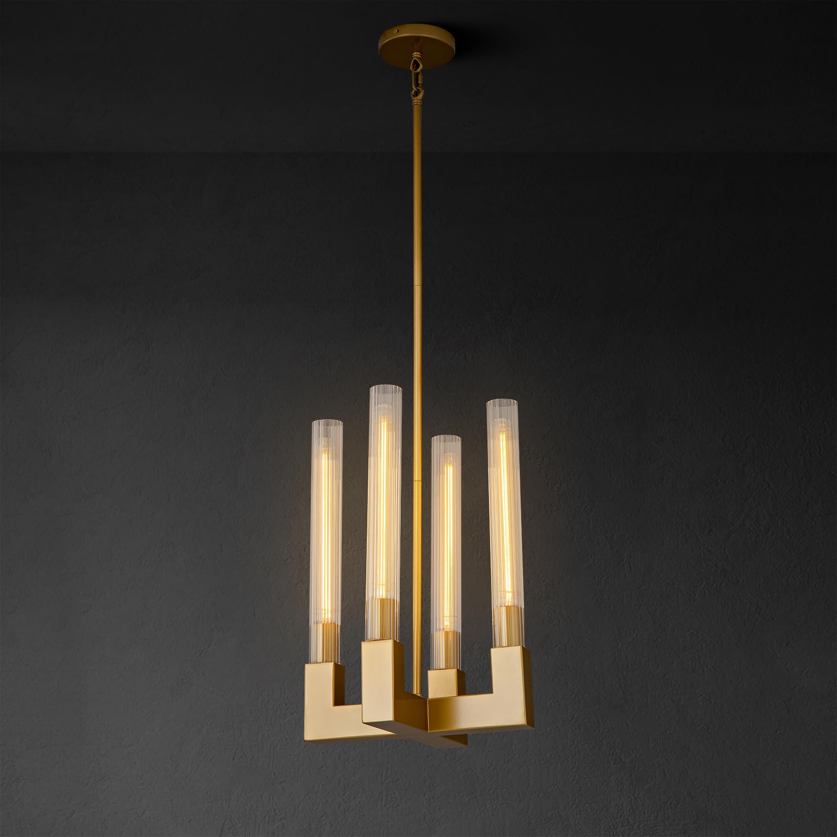 Modern Glass Tube Gold Pendant Lights – Adjustable 4 - Light Chandelier for Kitchen Island, Dining Room, Bedroom – Farmhouse & Contemporary Style with Included Bulbs - Camilalamps - B0F6YLDZVZ