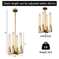 Modern Glass Tube Gold Pendant Lights – Adjustable 4 - Light Chandelier for Kitchen Island, Dining Room, Bedroom – Farmhouse & Contemporary Style with Included Bulbs - Camilalamps - B0F6YLDZVZ