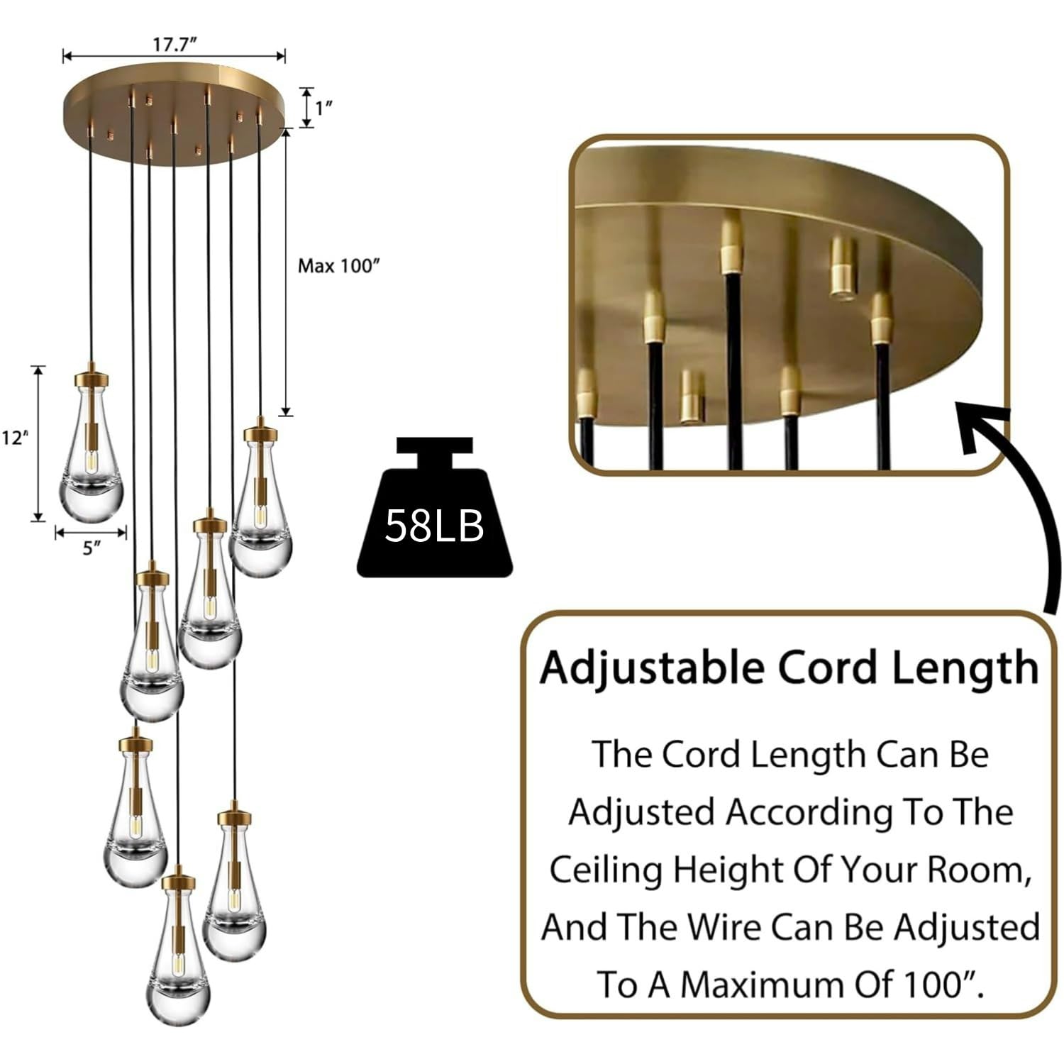 Raindrop Pendant Lights Set of 2,Kitchen Island Hanging Light Fixtures, Modern Art Raindrop Clear Solid Glass Chandelier for Dining Room for Porch, Corridor, Living Room - Camilalamps - B0CSPP5CY4
