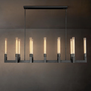 Farmhouse Chandelier with Glass Tube, Gold 12-Lights Modern Chandeliers Over Table 54''Rectangular Luxurious Large Ceiling Pendant Lighting Fixture for Dining Living Room, Foyer