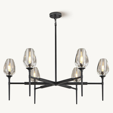 Modern Crystal Chandelier 6 Lights Brass, 42in Gold Round K9 Crystal Chandelier,Pendant Ceiling Light for Dining Living Room Bedroom Entryway, E12 Bulbs Included