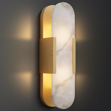 19.7in Brass Wall Sconces, Natural Alabaster Wall Light, Modern Indoor Vanity Light Fixtures for Bathroom, Bedside Wall Mount Lighting for Hallway, Living Room, Bedroom, Stairs
