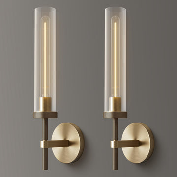 Brass Wall Sconces Set of 2, Double Lights 30" Knurled Texture Indoor Wall Light Fixtures, Bathroom Vanity Light Fixtures with Clear Glass, Modern Wall Lamp for Living Room Hallway(Bulb Included)