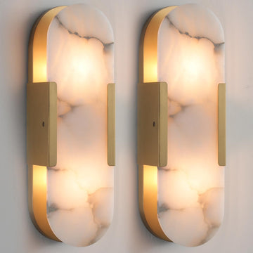 19.7'' Wall Sconces Set of 2, Natural Alabaster Wall Light, Indoor Vanity Light Fixtures for Bathroom,Black Bedside Wall Lamp Perfect for Hallway, Living Room,Bedroom,Stairs(Gift Bulb) - Camilalamps - B0DX23JBFD