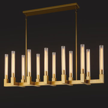 Black 12-Lights Modern Chandelier with Glass Tube, 54''Chandeliers Rectangular Luxurious Large Chandelier Fixture Ceiling Pendant Lighting for Dining Living Room, Foyer
