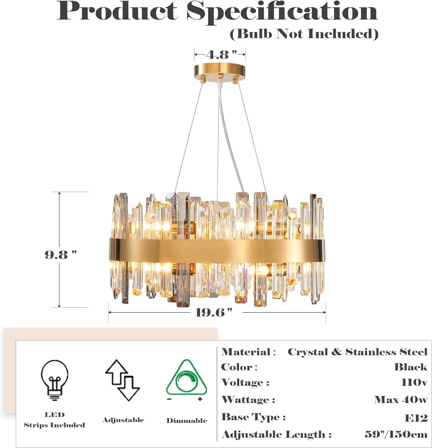 Chandelier for Dining Room, D39.4 Gold K9 Crystal Pendant Light, 20 - Light Round Over Table, Hanging Ceiling Light Fixture for Kitchen Island, Entryway, Foyer - Camilalamps - B0DMFF1692