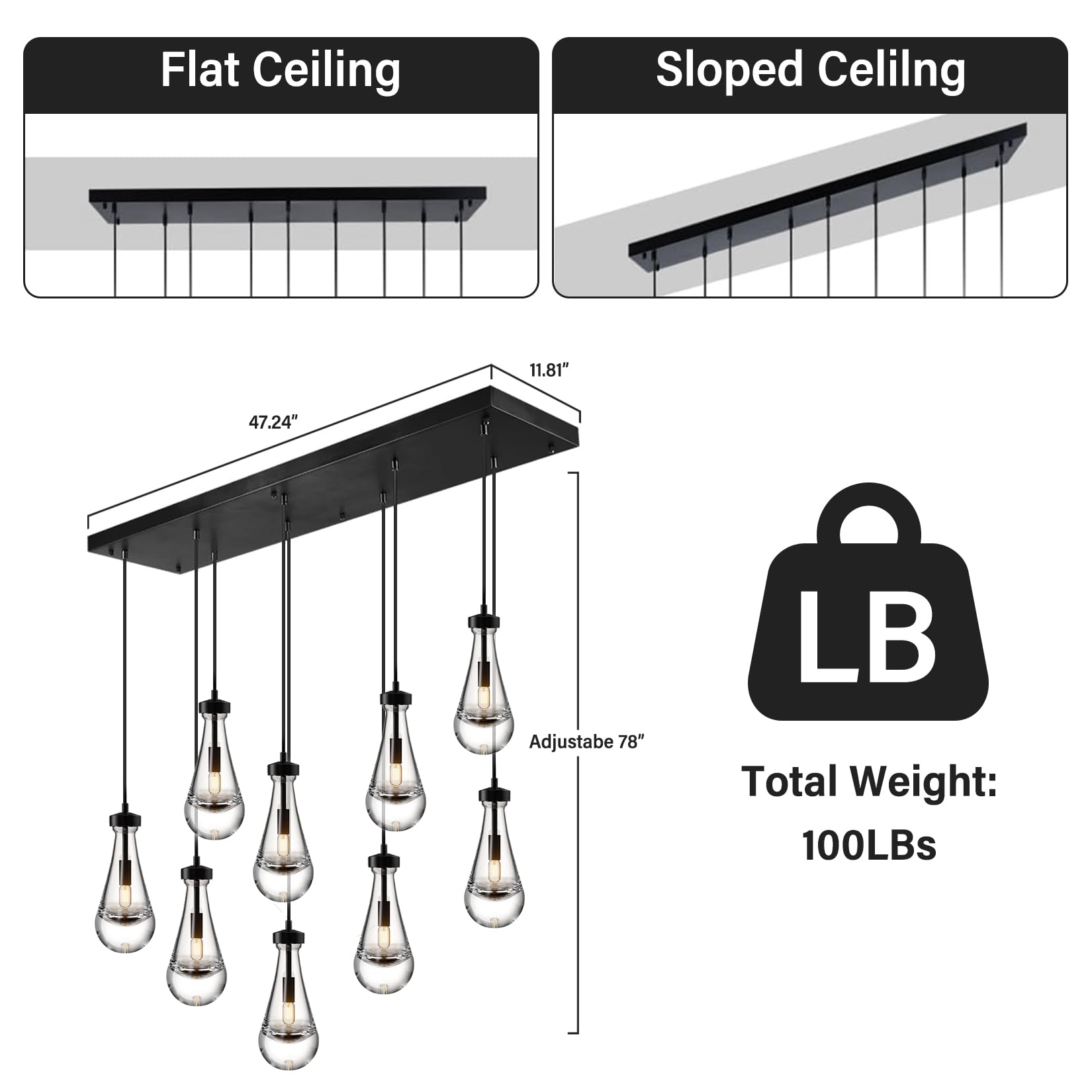 Raindrop Pendant Lights Set of 2,Kitchen Island Hanging Light Fixtures, Modern Art Raindrop Clear Solid Glass Chandelier for Dining Room for Porch, Corridor, Living Room - Camilalamps - B0CSPP5CY4