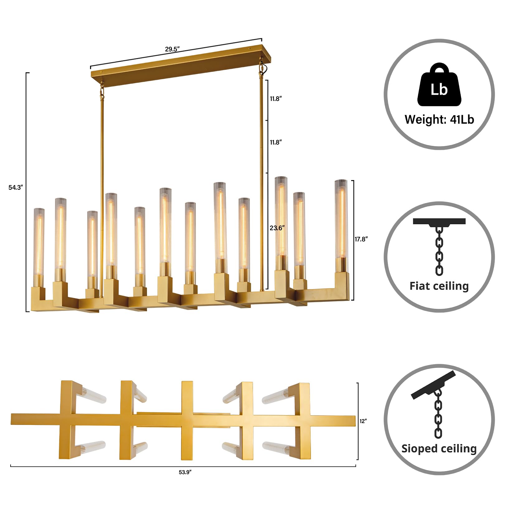 Modern Glass Tube Gold Pendant Lights – Adjustable 4 - Light Chandelier for Kitchen Island, Dining Room, Bedroom – Farmhouse & Contemporary Style with Included Bulbs - Camilalamps - B0F6YLDZVZ