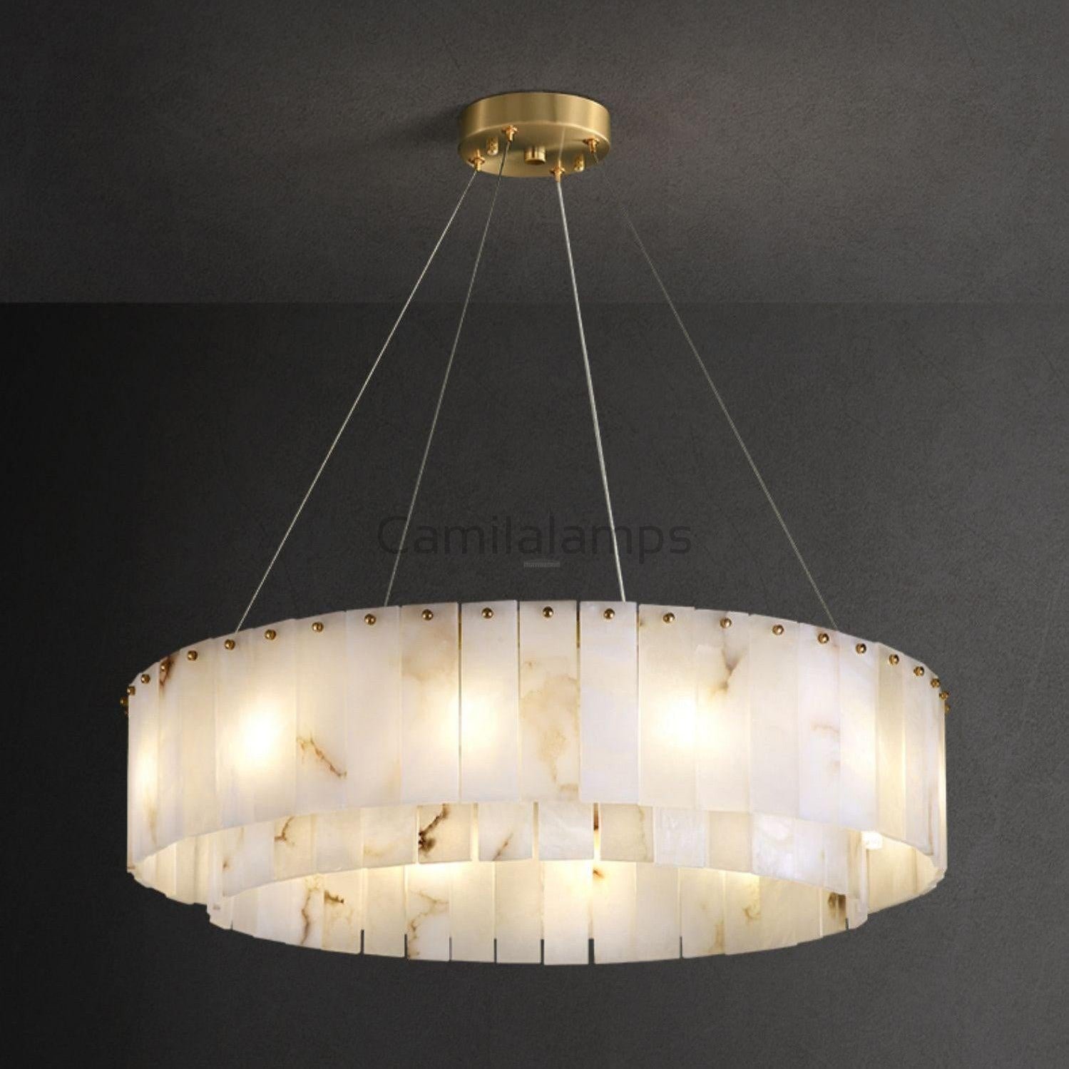 Rock Alabaster Chandelier D23.6" D31.4'' - Camilalamps - Rock - 1867 - ? 31. - Brass - 2