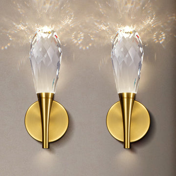 Gold Sconces Wall Lighting - Crystal Wall Sconces, Modern Bathroom Vanity Mirror Light, Dimmable LED Wall Sconce Light for Hallway, Living Room, Bedroom (Gold, 2PC)