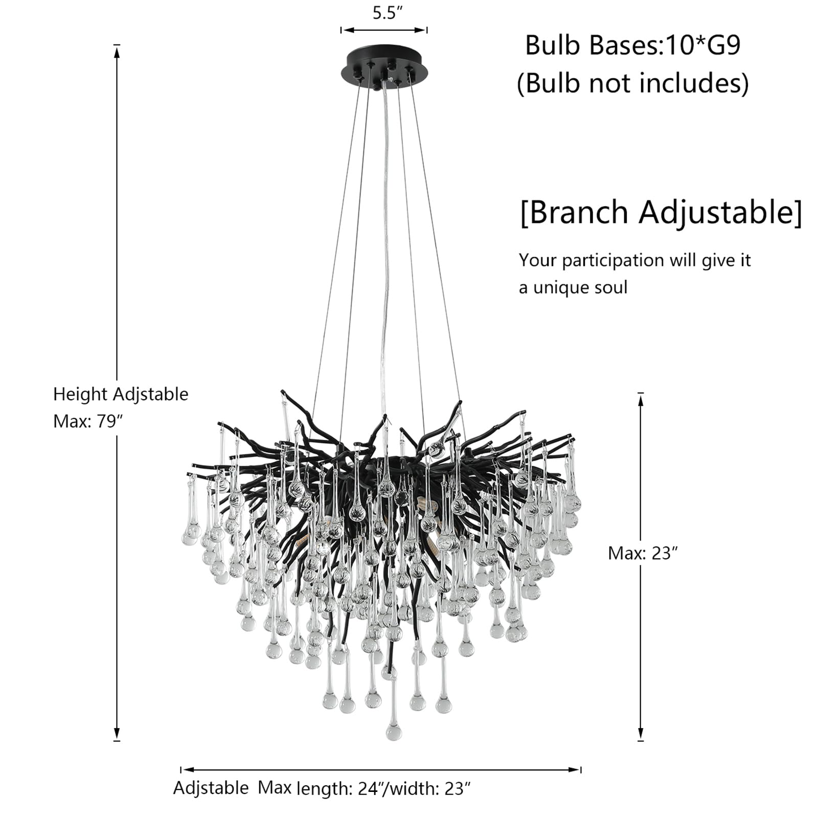 Crystal Chandeliers for Dining Room, 63" Modern Gold Tree Branch Chandelier, 15 - Lights Luxury Rectangular Raindrop Chandelier Light Fixture for Kitchen Island, Living Room, Foyer, High Ceiling - Camilalamps - B0BXNB4WRN