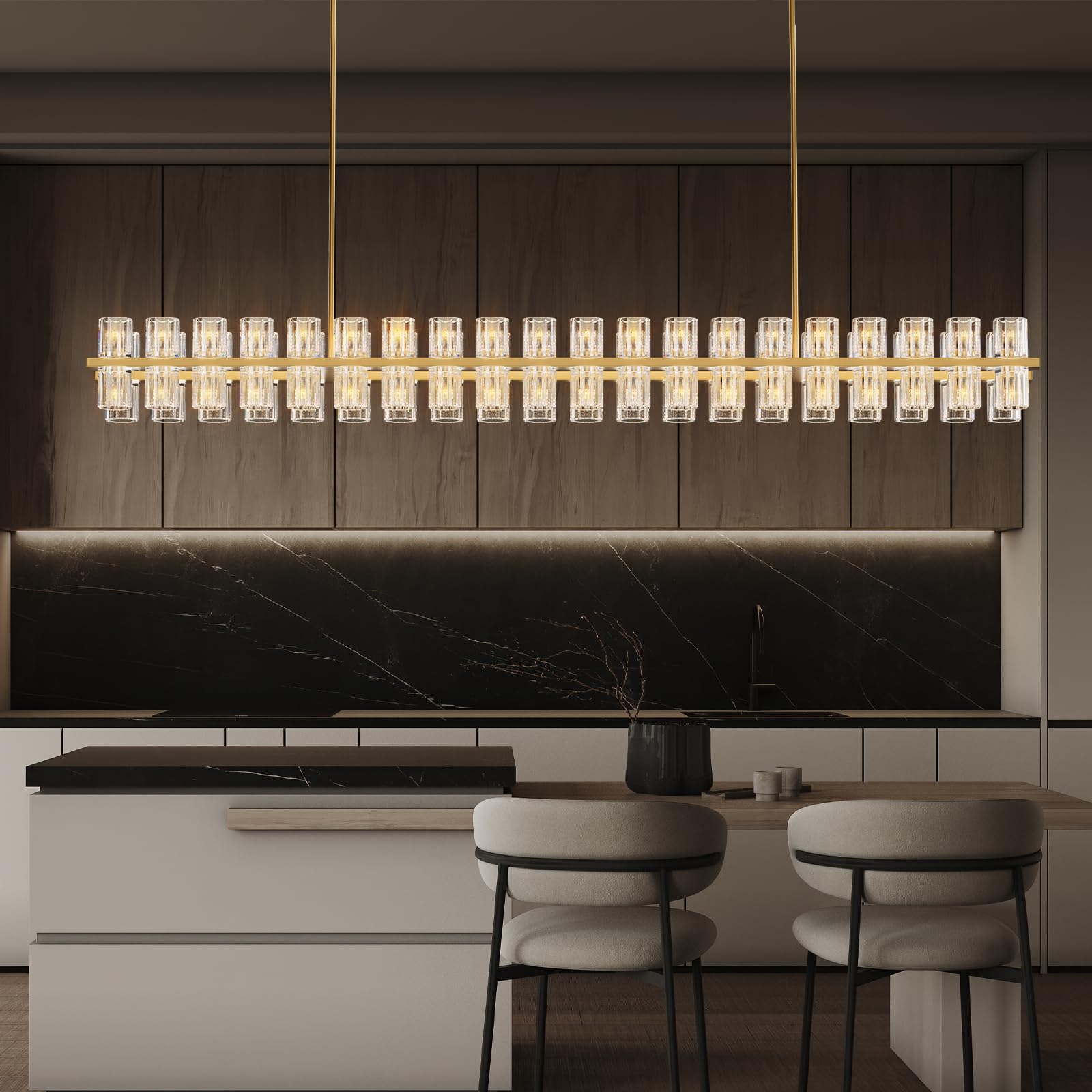 Modern 36" Gold Round Chandelier Light Fixture, K9 Crystal Chandeliers for Dining Room, Living Room, Dining Room Chandeliers Over Table, Chandelier for Bedroom, Foyer, Includes 36XG4 Bulbs - Camilalamps - B0CRGK6RHV