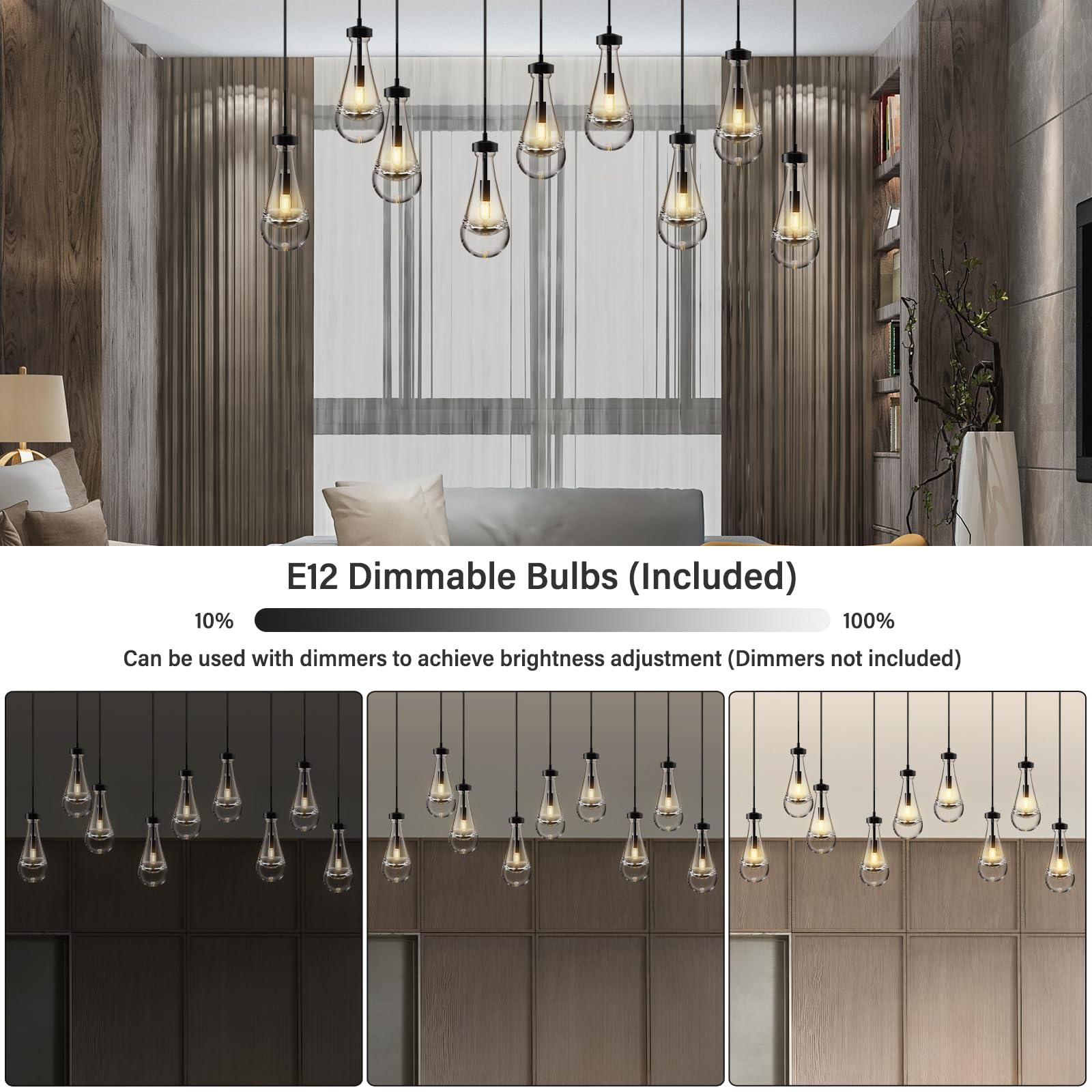 Raindrop Pendant Lights Set of 2,Kitchen Island Hanging Light Fixtures, Modern Art Raindrop Clear Solid Glass Chandelier for Dining Room for Porch, Corridor, Living Room - Camilalamps - B0CSPP5CY4
