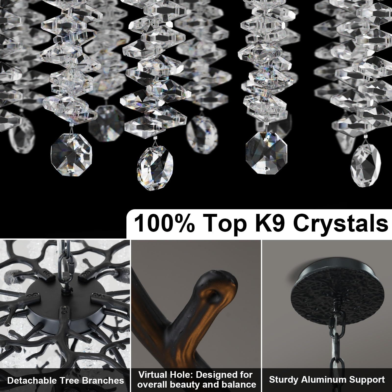 Modern Crystal Chandelier, 47.2" Gold Tree Branch Chandelier for Dining Room, Round Luxury High Ceiling Chandeliers Pendant Light Over Table, Hanging Fixture for Bedroom, Living Room, Kitchen - Camilalamps - B0FBWPQM82