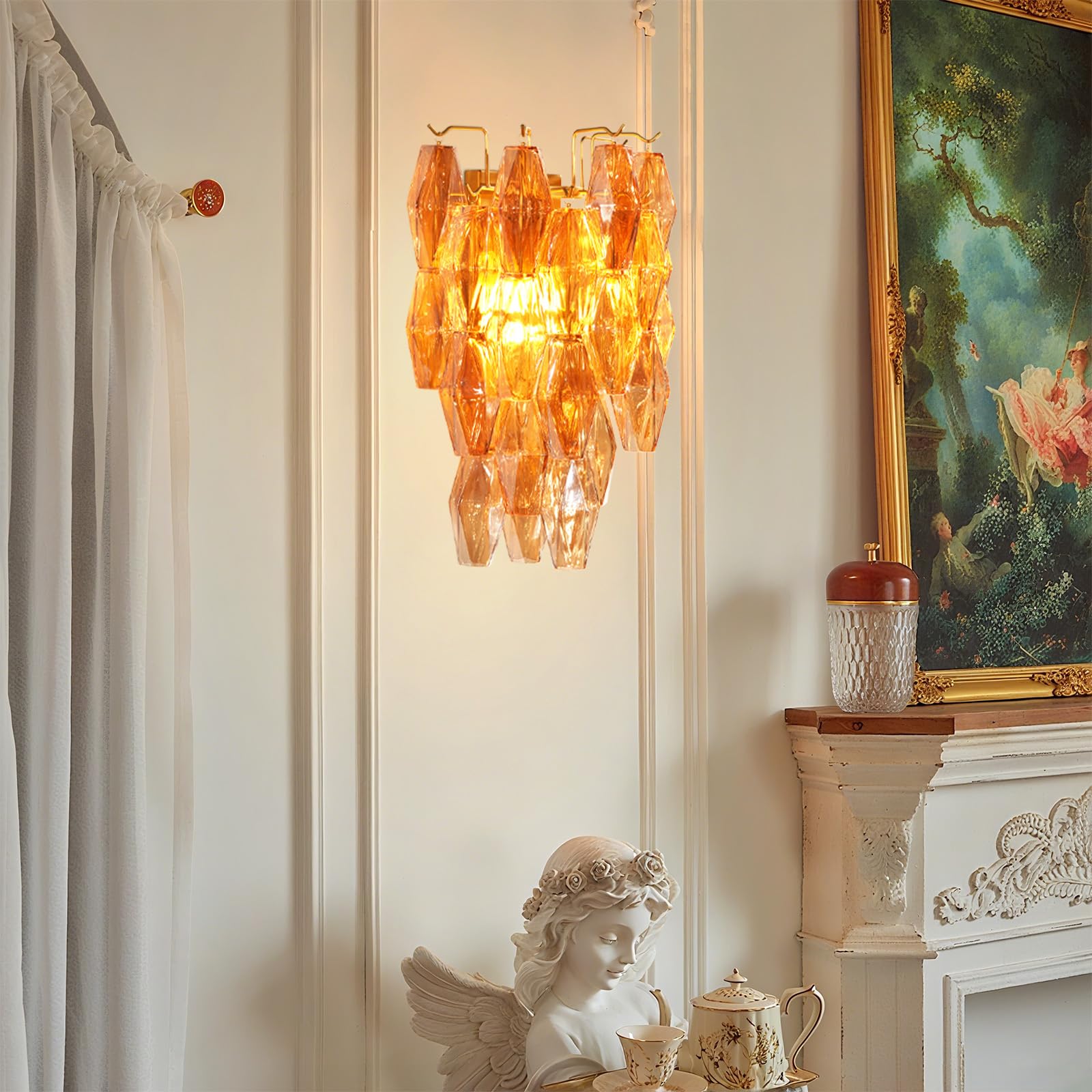 Amber Ceiling Light, 17" Modern Crystal Glass Chandelier for Bedroom, 3 - Light Round Flush Mount Ceiling Ligh for Living Room, Bathroom, Hallway, Entryway – Elegant Warm Lighting Fixture - Camilalamps - B0DQLDBCMH