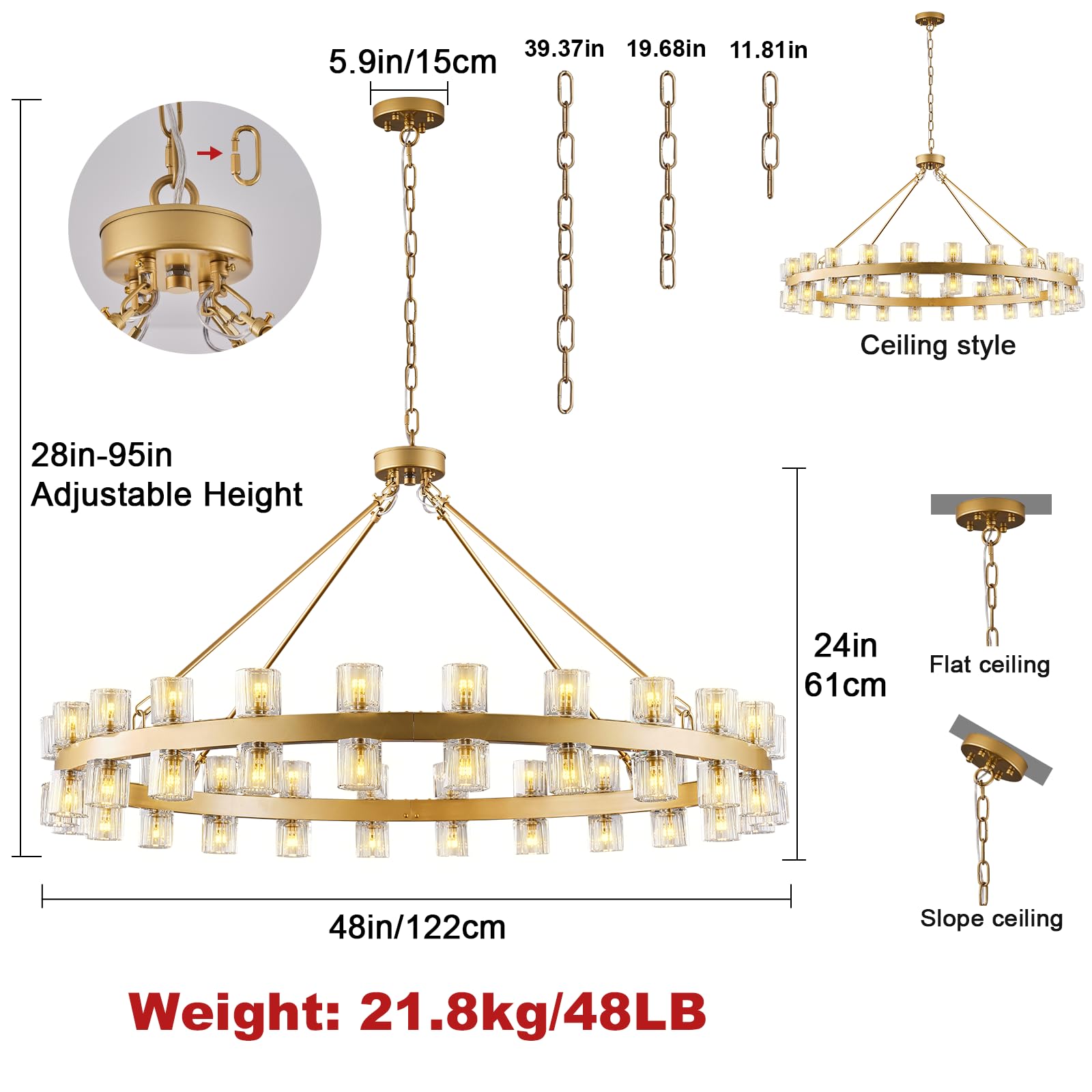 Modern 36" Gold Round Chandelier Light Fixture, K9 Crystal Chandeliers for Dining Room, Living Room, Dining Room Chandeliers Over Table, Chandelier for Bedroom, Foyer, Includes 36XG4 Bulbs - Camilalamps - B0CRGK6RHV