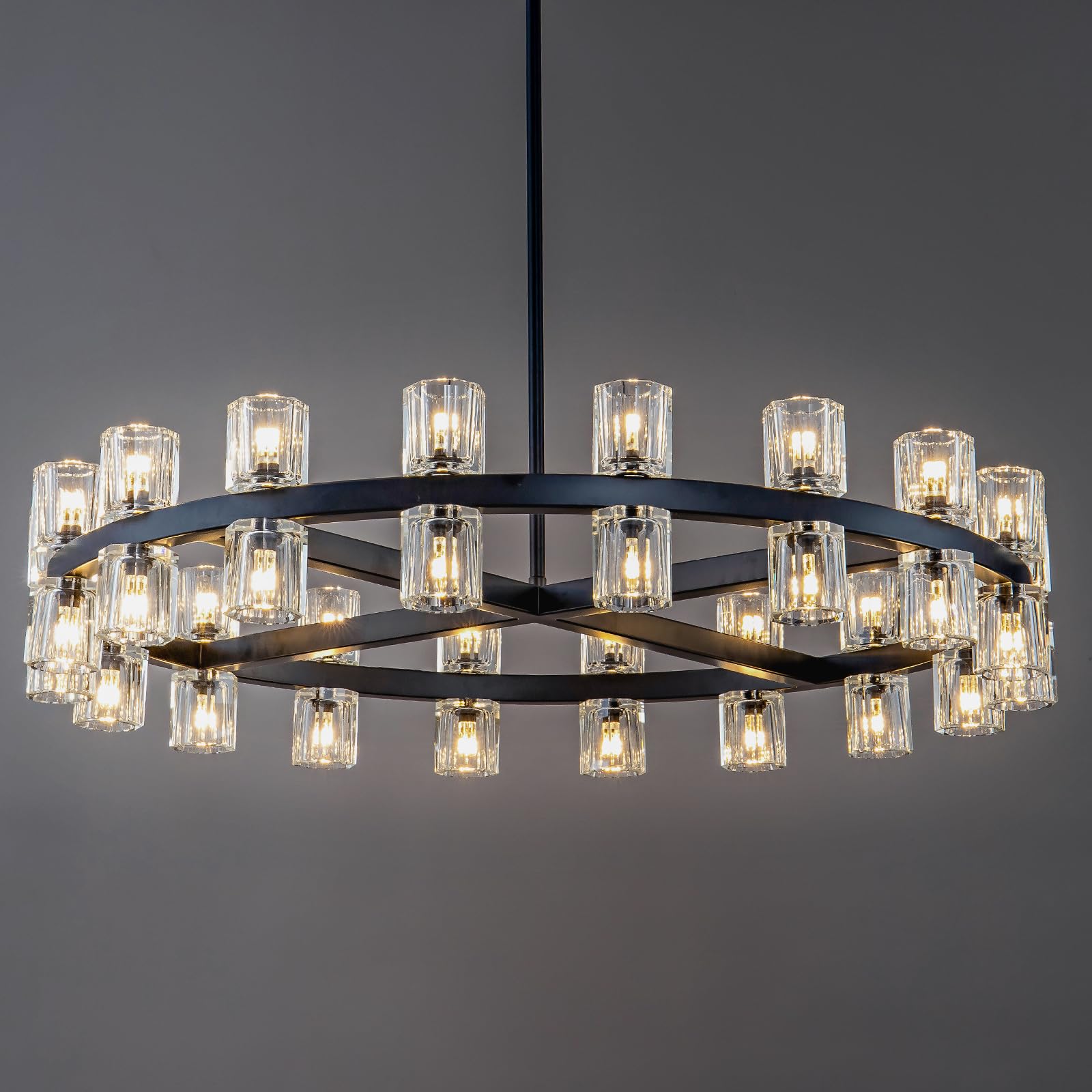 Modern 36" Gold Round Chandelier Light Fixture, K9 Crystal Chandeliers for Dining Room, Living Room, Dining Room Chandeliers Over Table, Chandelier for Bedroom, Foyer, Includes 36XG4 Bulbs - Camilalamps - B0CRH6VRFC