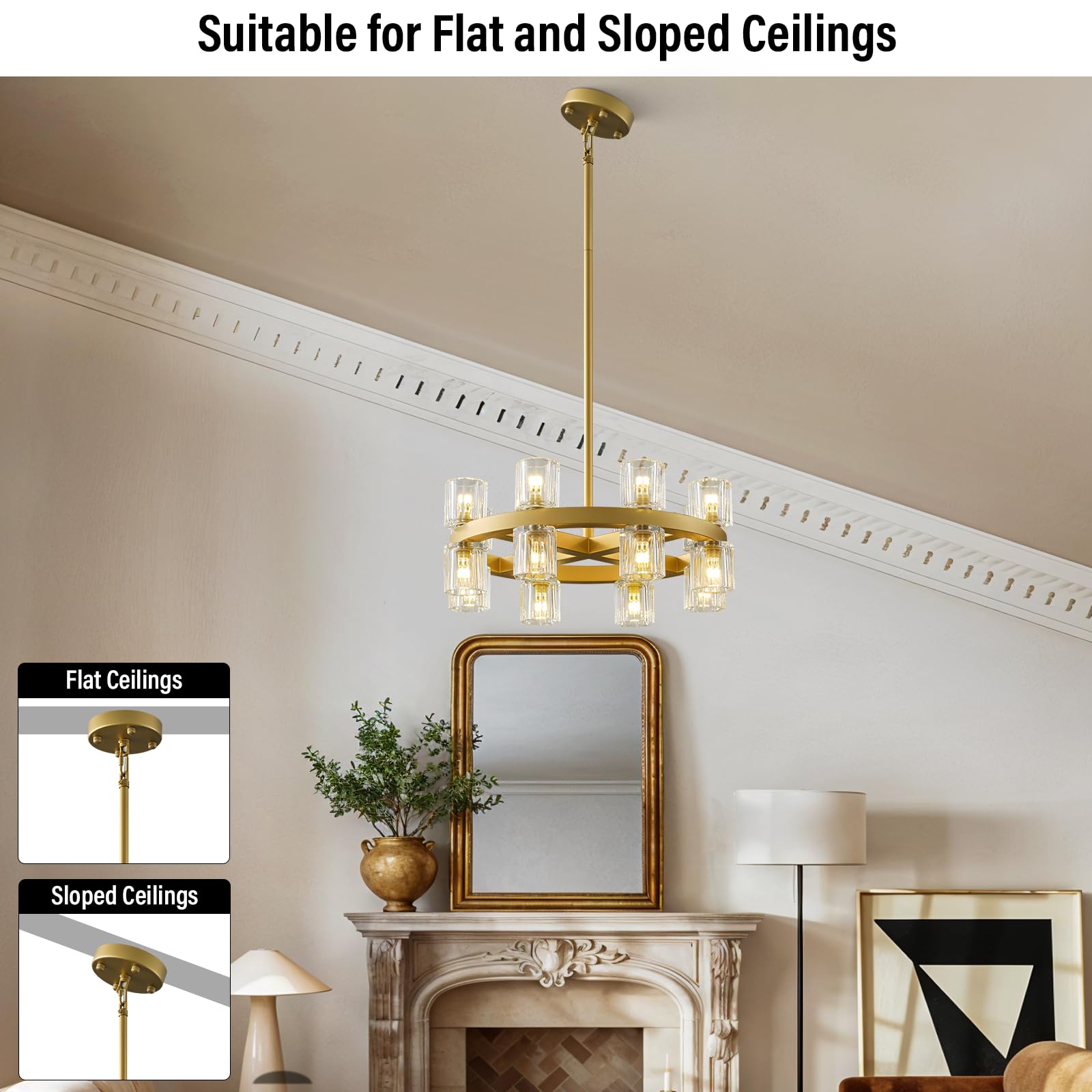Modern 36" Gold Round Chandelier Light Fixture, K9 Crystal Chandeliers for Dining Room, Living Room, Dining Room Chandeliers Over Table, Chandelier for Bedroom, Foyer, Includes 36XG4 Bulbs - Camilalamps - B0CRGK6RHV