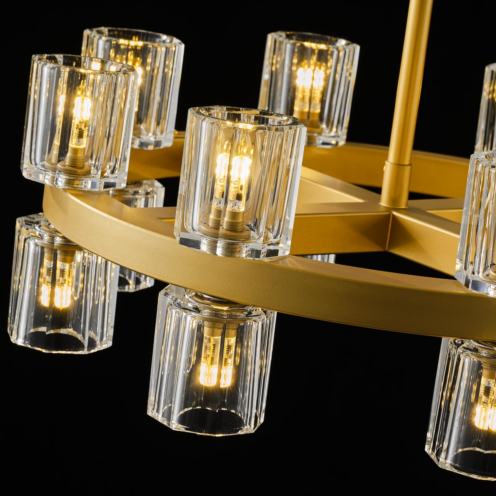 Modern 36" Gold Round Chandelier Light Fixture, K9 Crystal Chandeliers for Dining Room, Living Room, Dining Room Chandeliers Over Table, Chandelier for Bedroom, Foyer, Includes 36XG4 Bulbs - Camilalamps - B0CRGK6RHV
