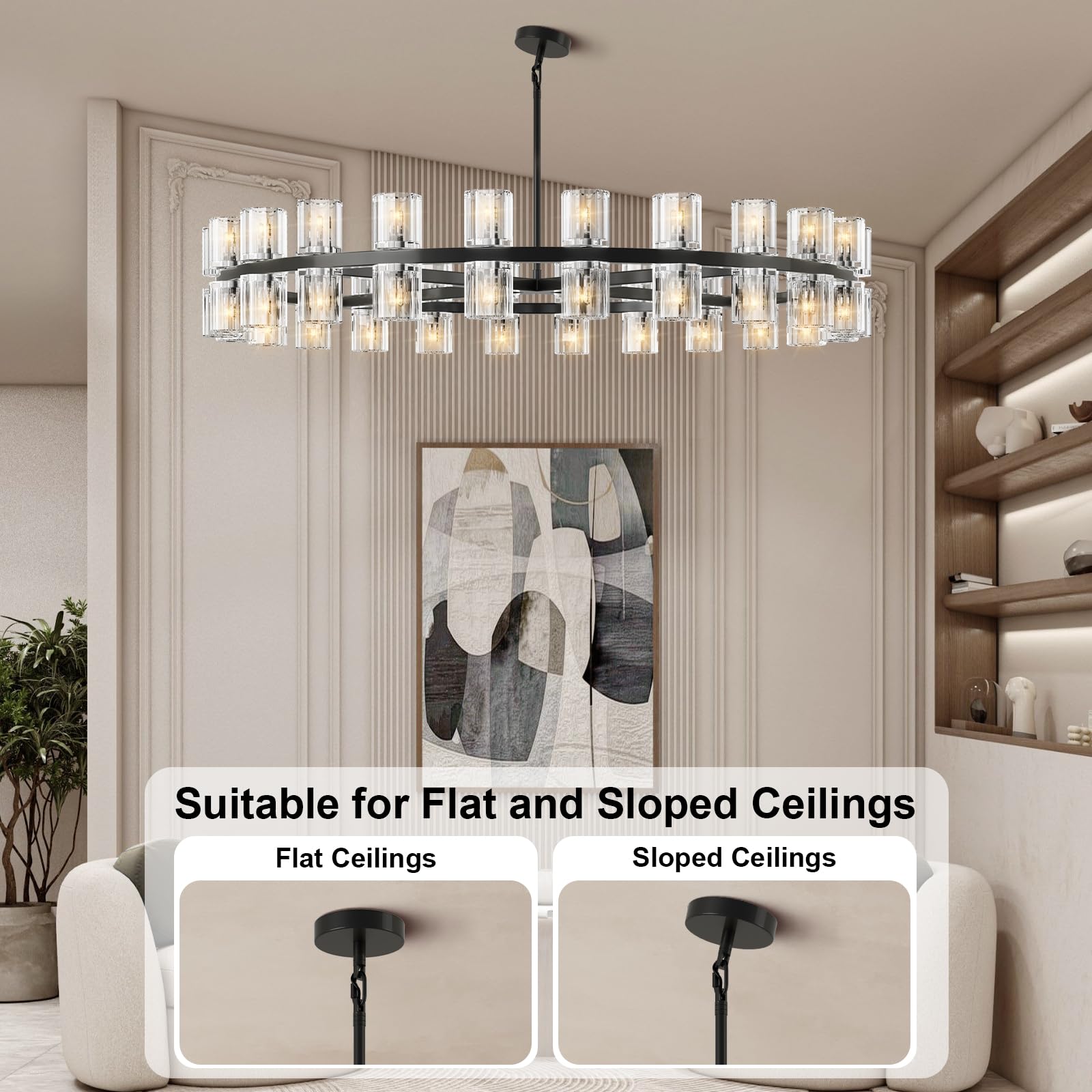 Modern 36" Gold Round Chandelier Light Fixture, K9 Crystal Chandeliers for Dining Room, Living Room, Dining Room Chandeliers Over Table, Chandelier for Bedroom, Foyer, Includes 36XG4 Bulbs - Camilalamps - B0CRGK6RHV
