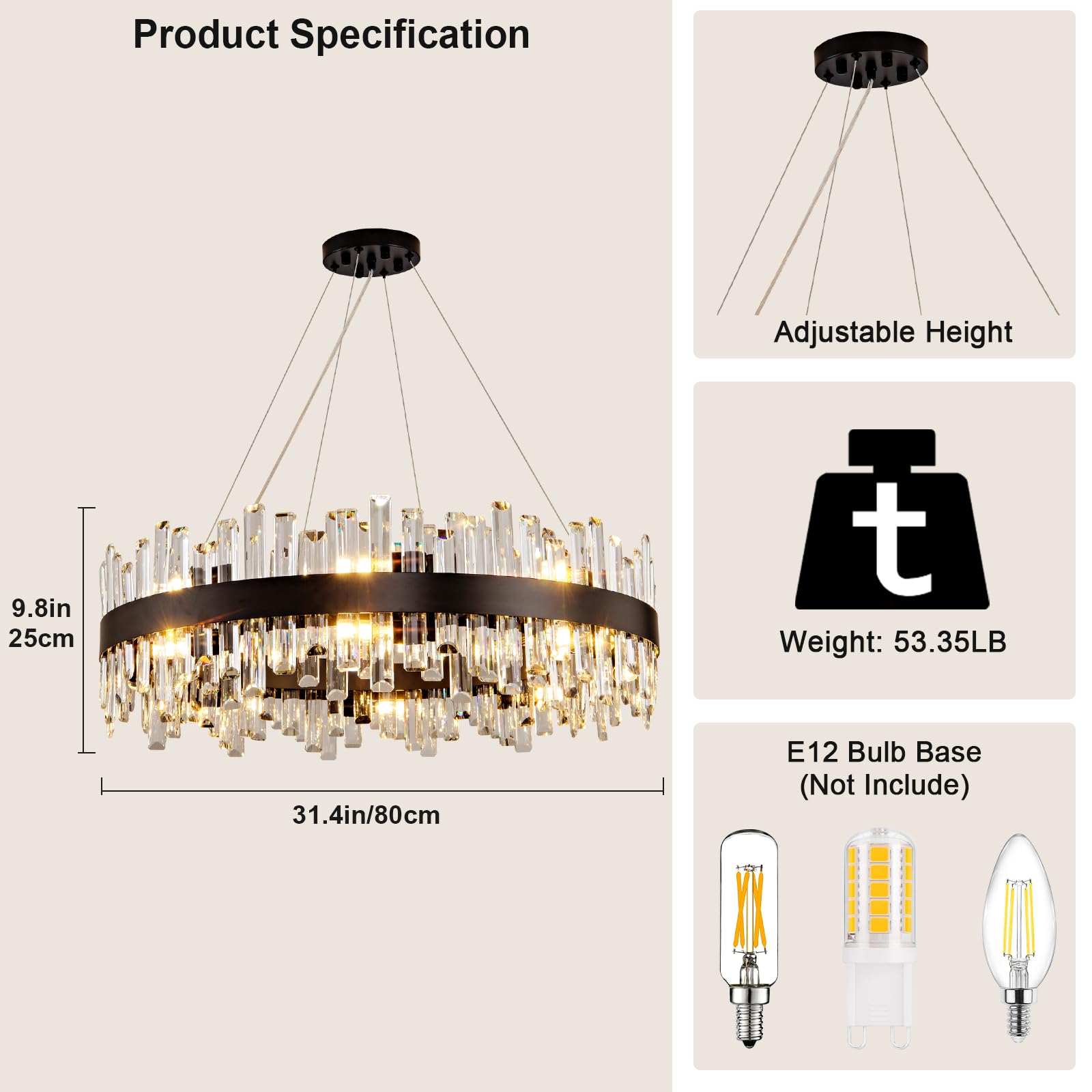 Chandelier for Dining Room, D39.4 Gold K9 Crystal Pendant Light, 20 - Light Round Over Table, Hanging Ceiling Light Fixture for Kitchen Island, Entryway, Foyer - Camilalamps - B0DMFF1692
