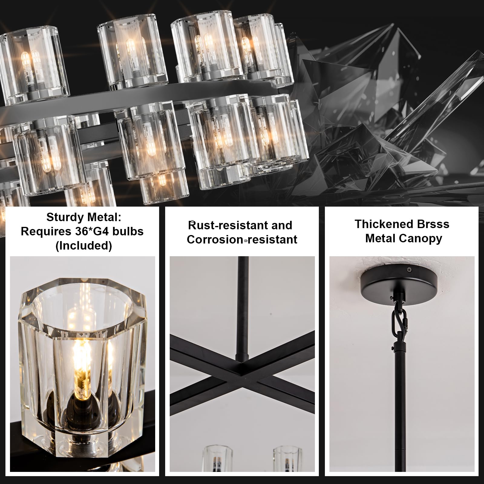 Modern 36" Gold Round Chandelier Light Fixture, K9 Crystal Chandeliers for Dining Room, Living Room, Dining Room Chandeliers Over Table, Chandelier for Bedroom, Foyer, Includes 36XG4 Bulbs - Camilalamps - B0CRGK6RHV