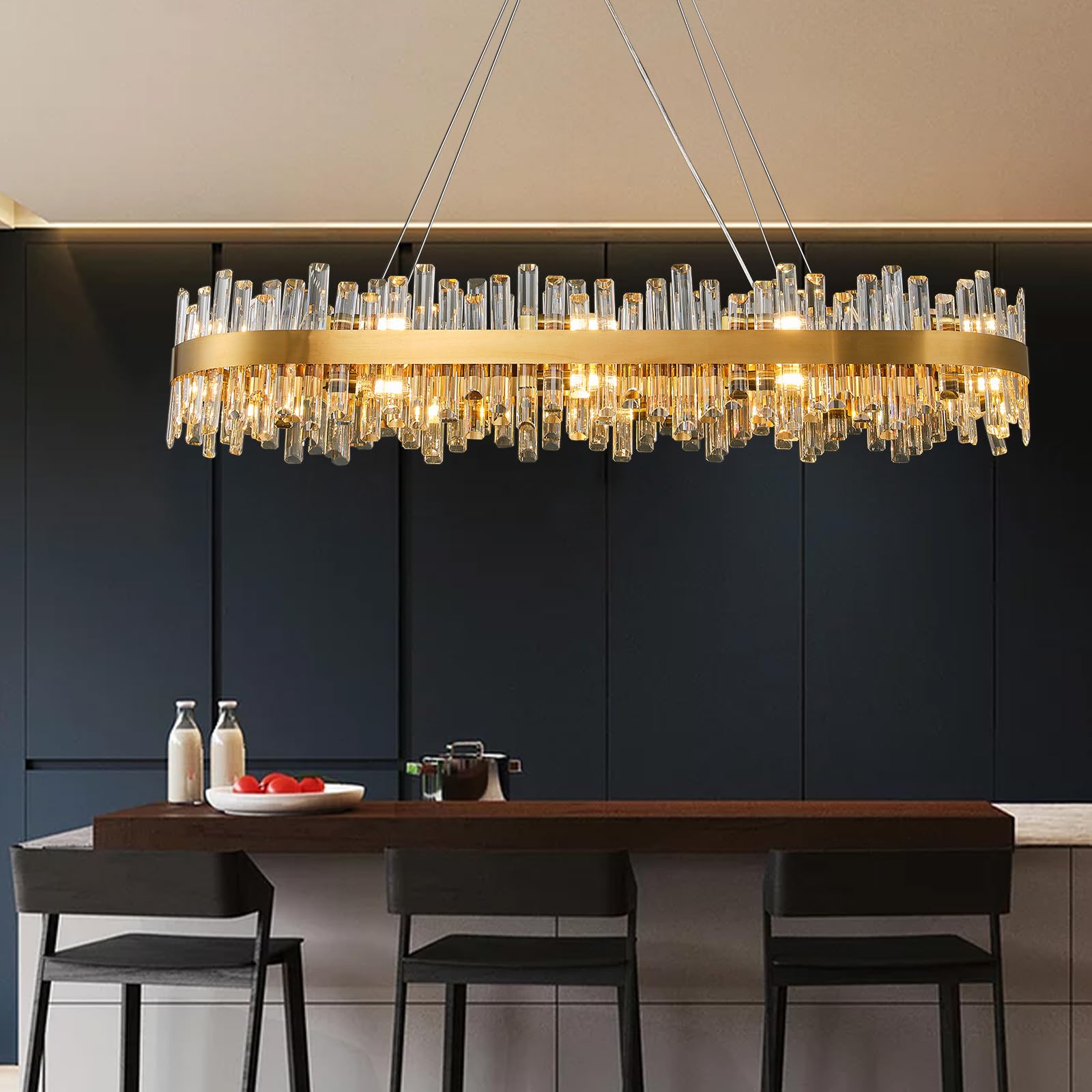 Chandelier for Dining Room, D39.4 Gold K9 Crystal Pendant Light, 20 - Light Round Over Table, Hanging Ceiling Light Fixture for Kitchen Island, Entryway, Foyer - Camilalamps - B0DMFF1692