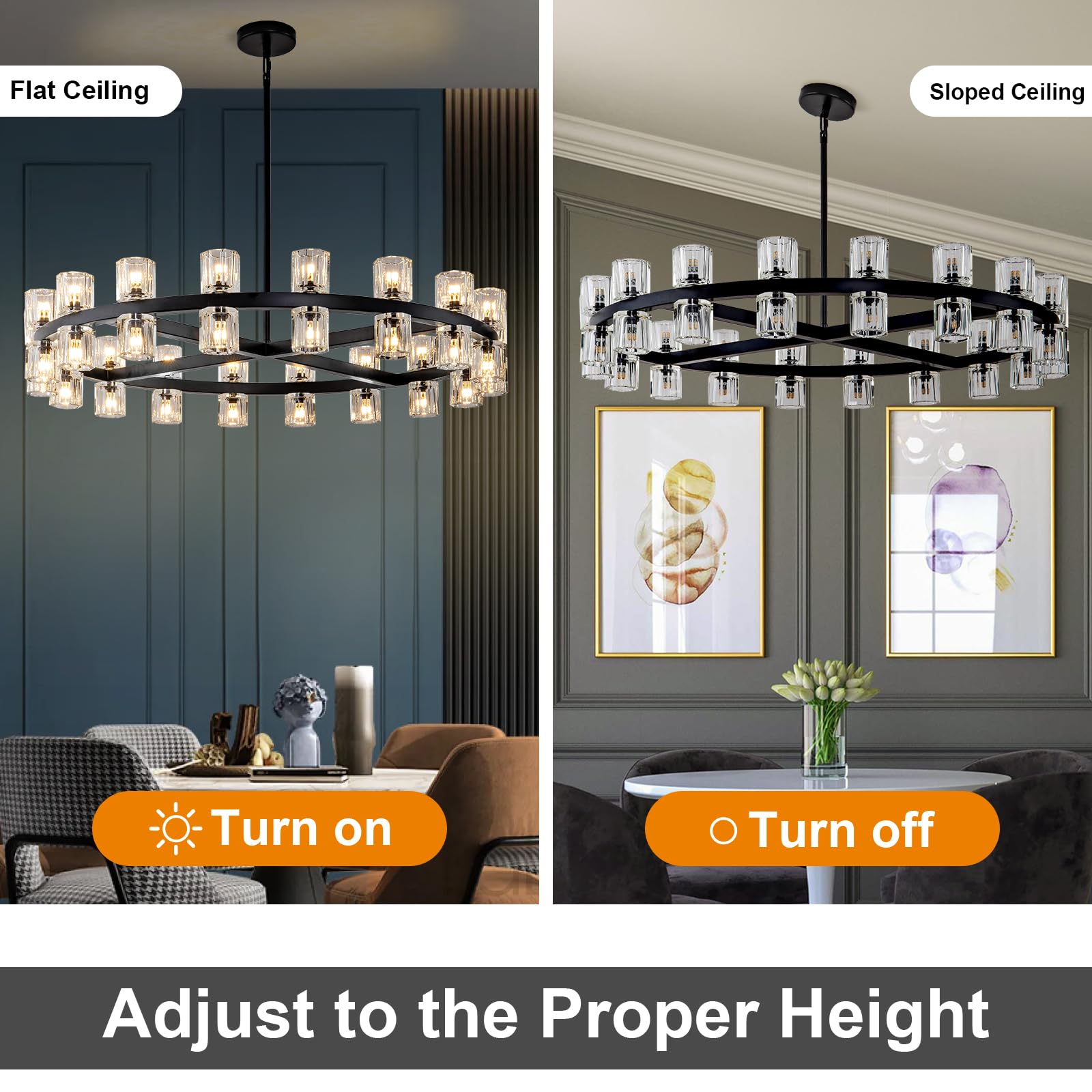 Modern 36" Gold Round Chandelier Light Fixture, K9 Crystal Chandeliers for Dining Room, Living Room, Dining Room Chandeliers Over Table, Chandelier for Bedroom, Foyer, Includes 36XG4 Bulbs - Camilalamps - B0CRGK6RHV