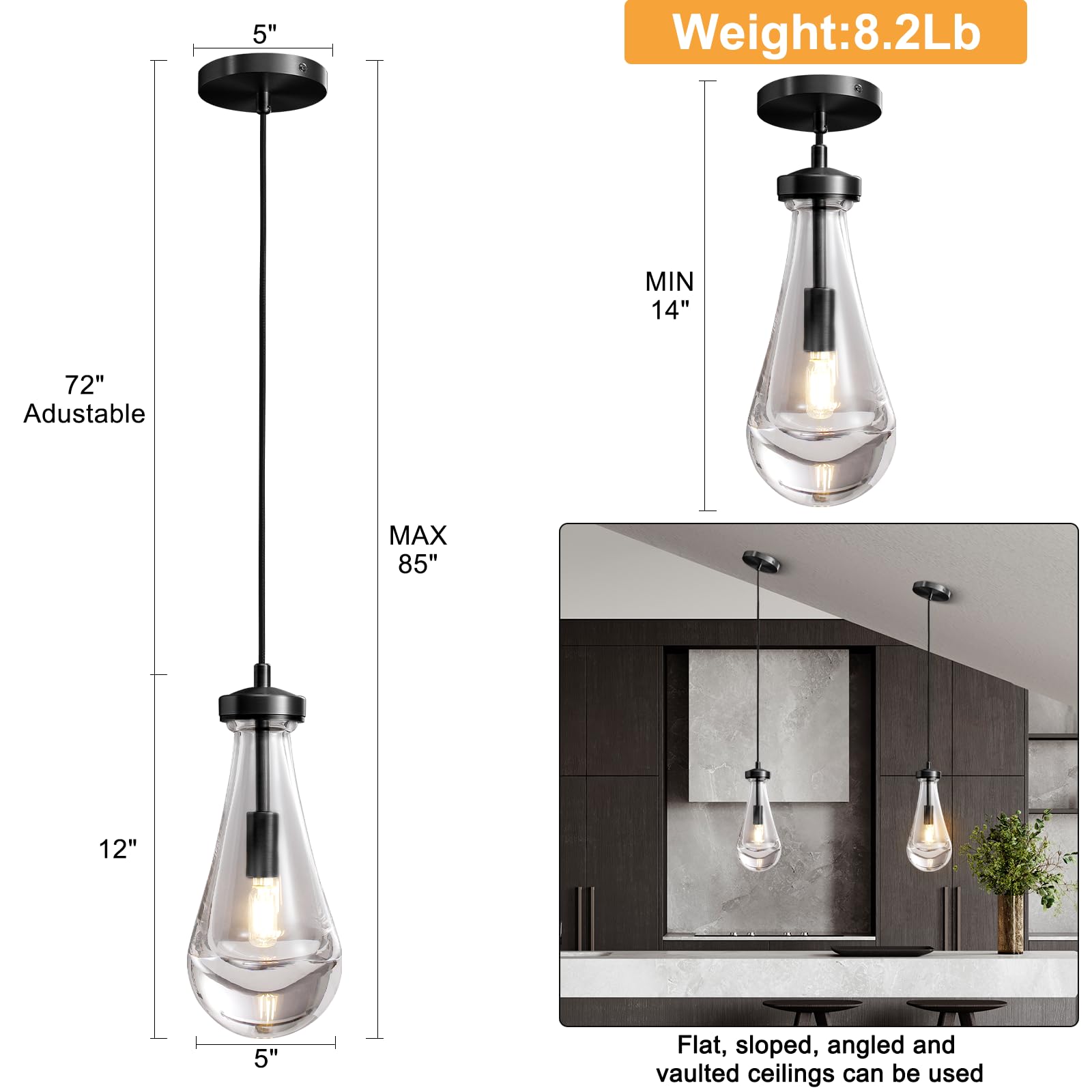 Raindrop Pendant Lights Set of 2,Kitchen Island Hanging Light Fixtures, Modern Art Raindrop Clear Solid Glass Chandelier for Dining Room for Porch, Corridor, Living Room - Camilalamps - B0CSPP5CY4