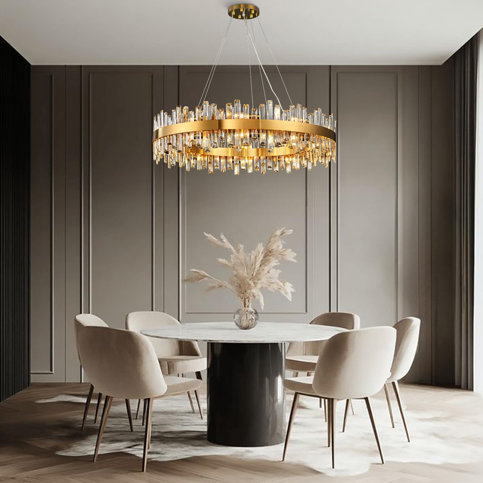 Chandelier for Dining Room, D39.4 Gold K9 Crystal Pendant Light, 20 - Light Round Over Table, Hanging Ceiling Light Fixture for Kitchen Island, Entryway, Foyer - Camilalamps - B0DMFF1692