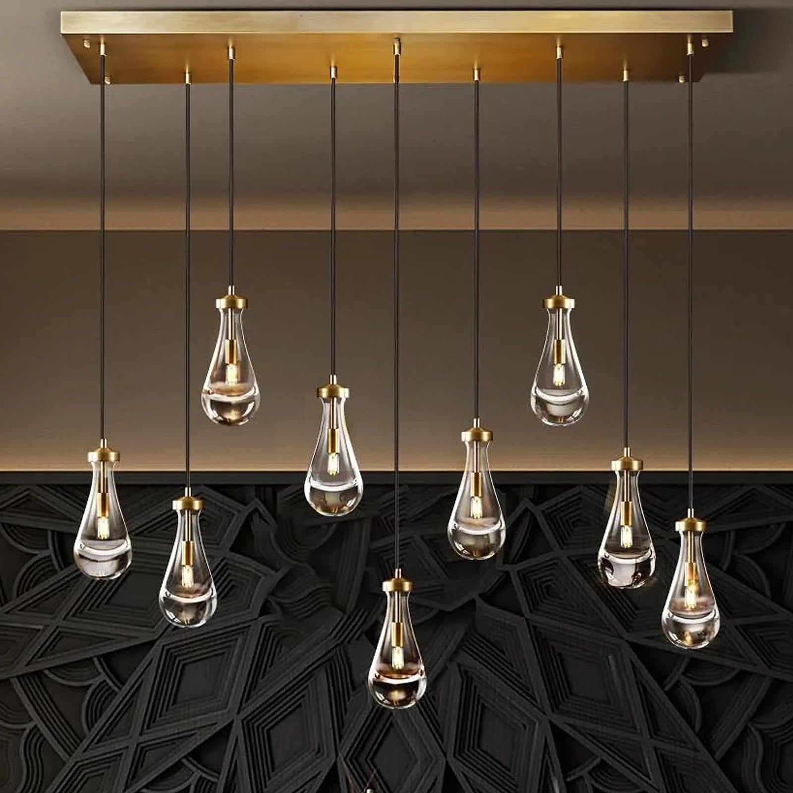 Raindrop Pendant Lights Set of 2,Kitchen Island Hanging Light Fixtures, Modern Art Raindrop Clear Solid Glass Chandelier for Dining Room for Porch, Corridor, Living Room - Camilalamps - B0CSPP5CY4