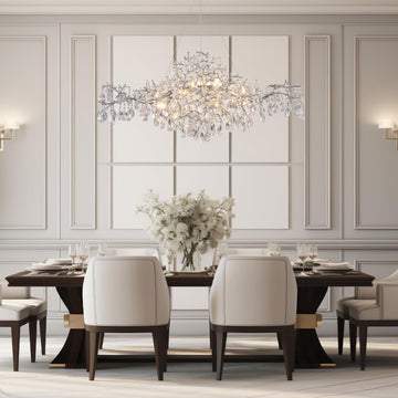 Modern Crystal Chandelier, 60" Gold Rectangular Tree Branch Chandelier for Dining Room, 18-Lights Contemporary Luxury K9 Crystal Raindrop Pendant Light Fixture for Kitchen Island, Living Room