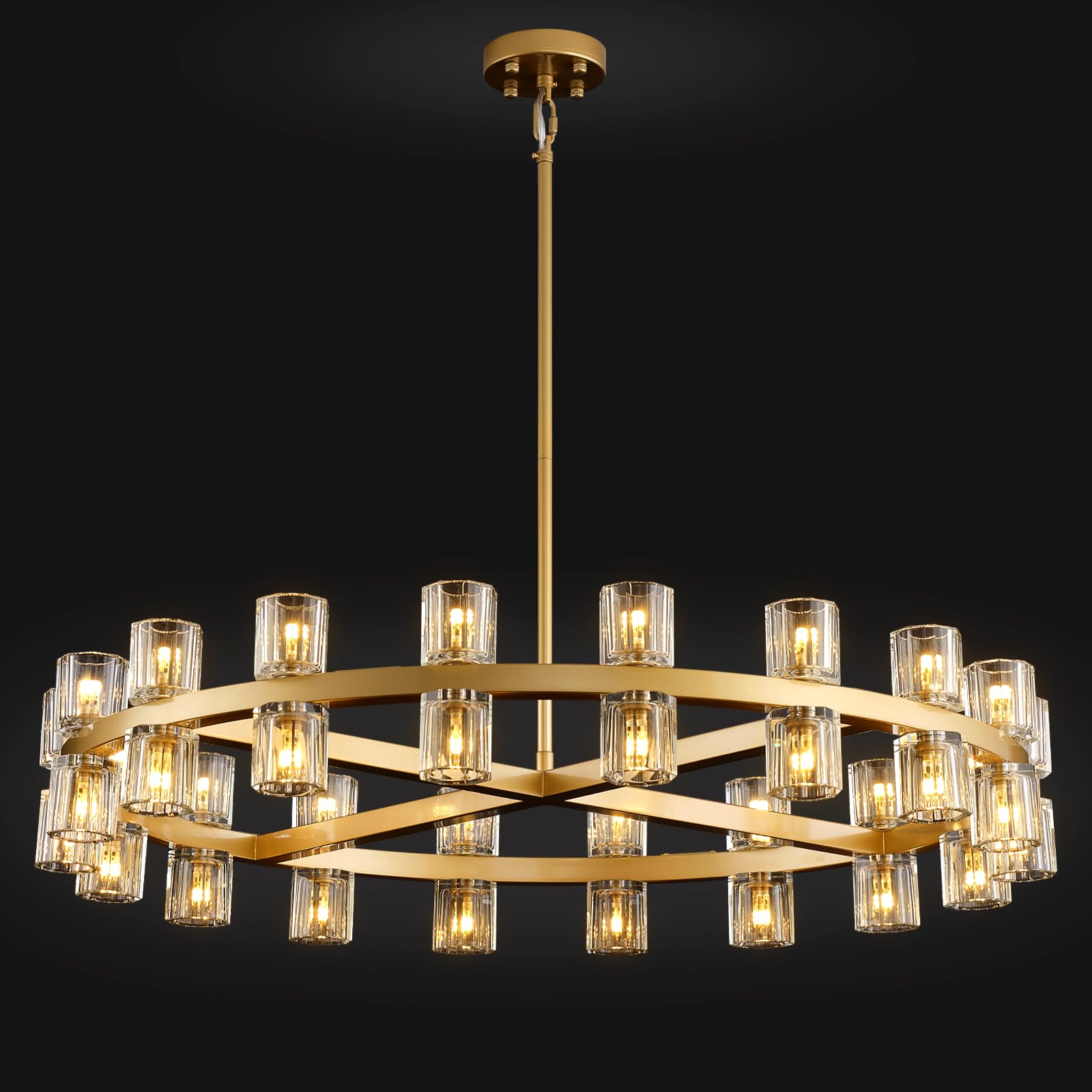 Modern 36" Gold Round Chandelier Light Fixture, K9 Crystal Chandeliers for Dining Room, Living Room, Dining Room Chandeliers Over Table, Chandelier for Bedroom, Foyer, Includes 36XG4 Bulbs - Camilalamps - B0CRH6N71P