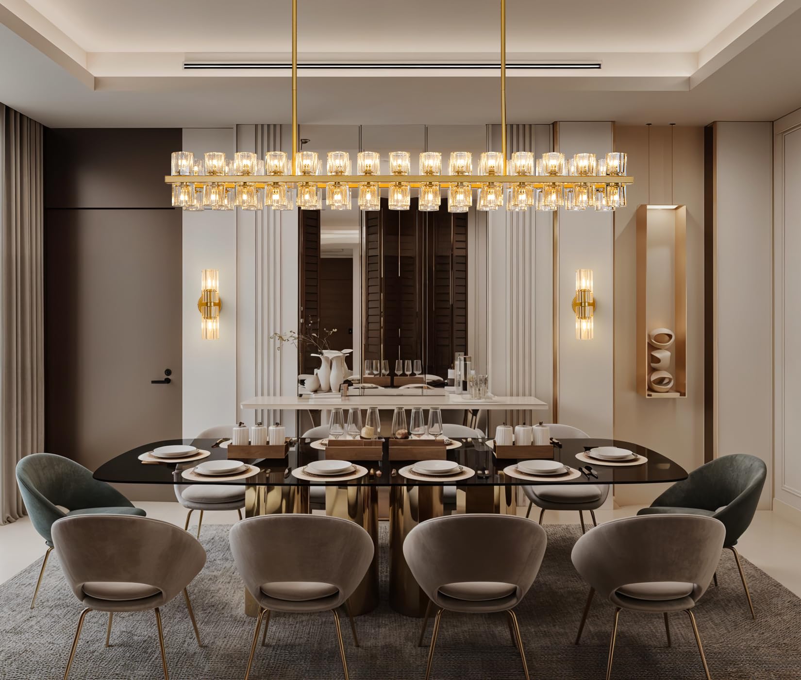 Modern 36" Gold Round Chandelier Light Fixture, K9 Crystal Chandeliers for Dining Room, Living Room, Dining Room Chandeliers Over Table, Chandelier for Bedroom, Foyer, Includes 36XG4 Bulbs - Camilalamps - B0CRGK6RHV