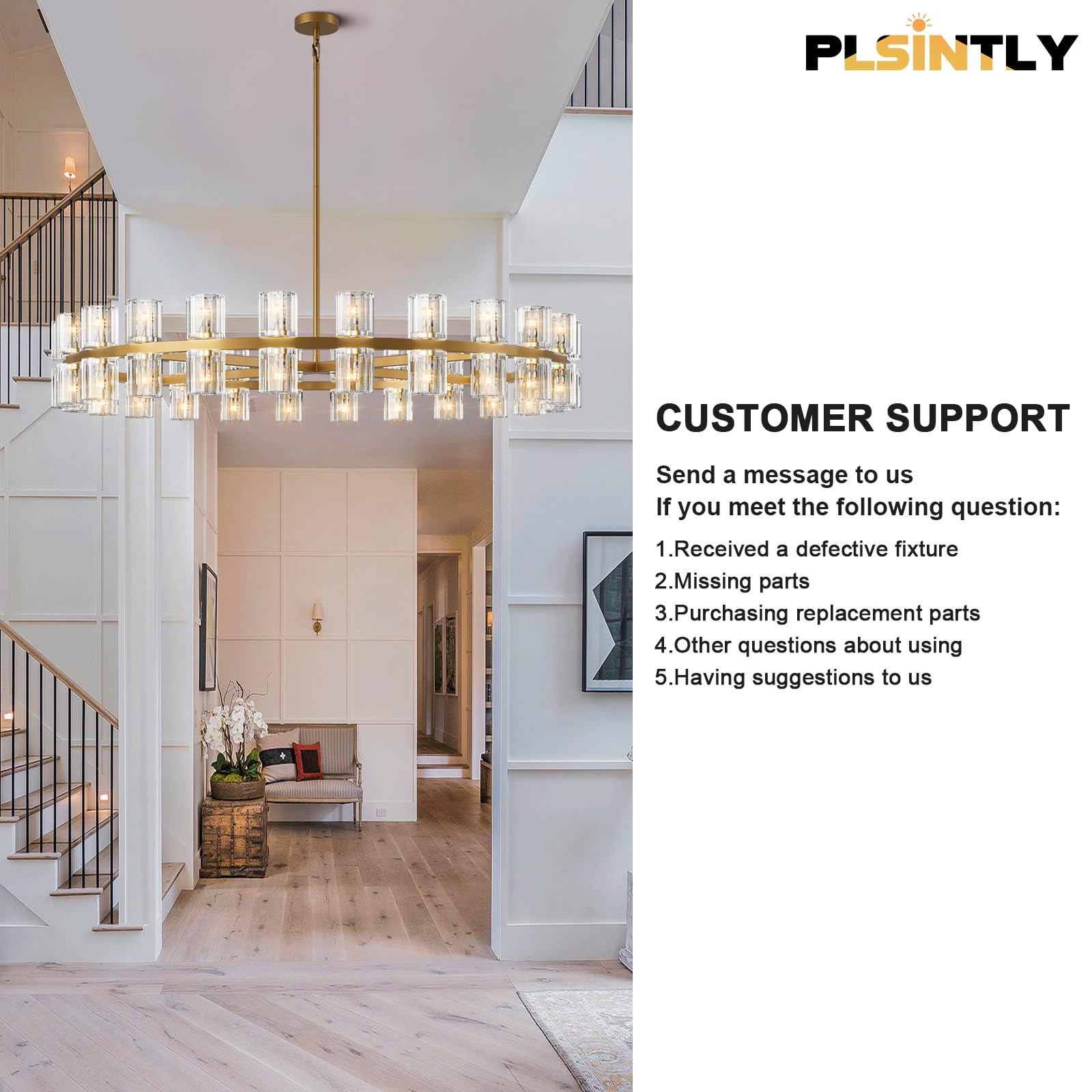 Modern 36" Gold Round Chandelier Light Fixture, K9 Crystal Chandeliers for Dining Room, Living Room, Dining Room Chandeliers Over Table, Chandelier for Bedroom, Foyer, Includes 36XG4 Bulbs - Camilalamps - B0CRGK6RHV
