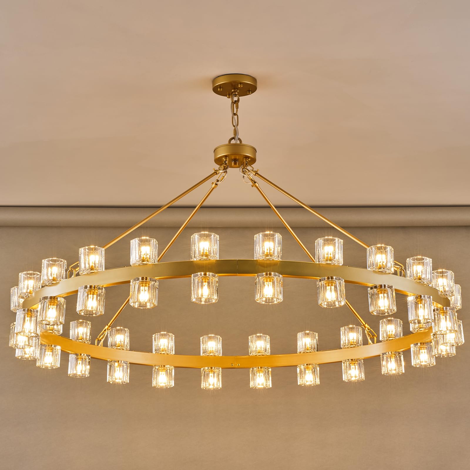 Modern 36" Gold Round Chandelier Light Fixture, K9 Crystal Chandeliers for Dining Room, Living Room, Dining Room Chandeliers Over Table, Chandelier for Bedroom, Foyer, Includes 36XG4 Bulbs - Camilalamps - B0DN9CZHJS