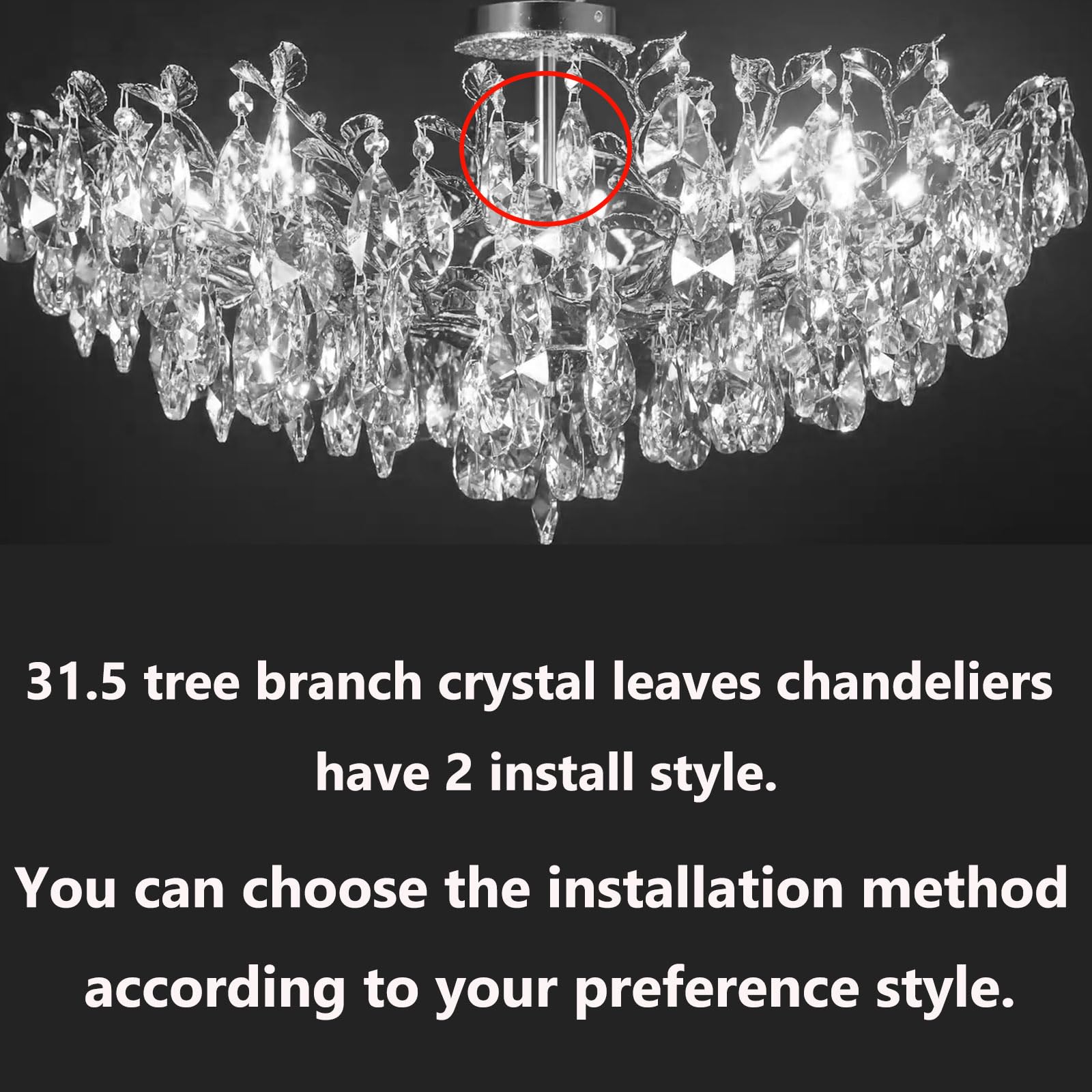 Modern Crystal Chandelier,Silver Ceiling Pendant Flower Hanging Lighting, 31.5" Tree Branch - Leaf Upward Chandelier Light Fixture Perfect for Dining Room, Living Room, Bedroom, Entryway - Camilalamps - B0CRKSZYYL