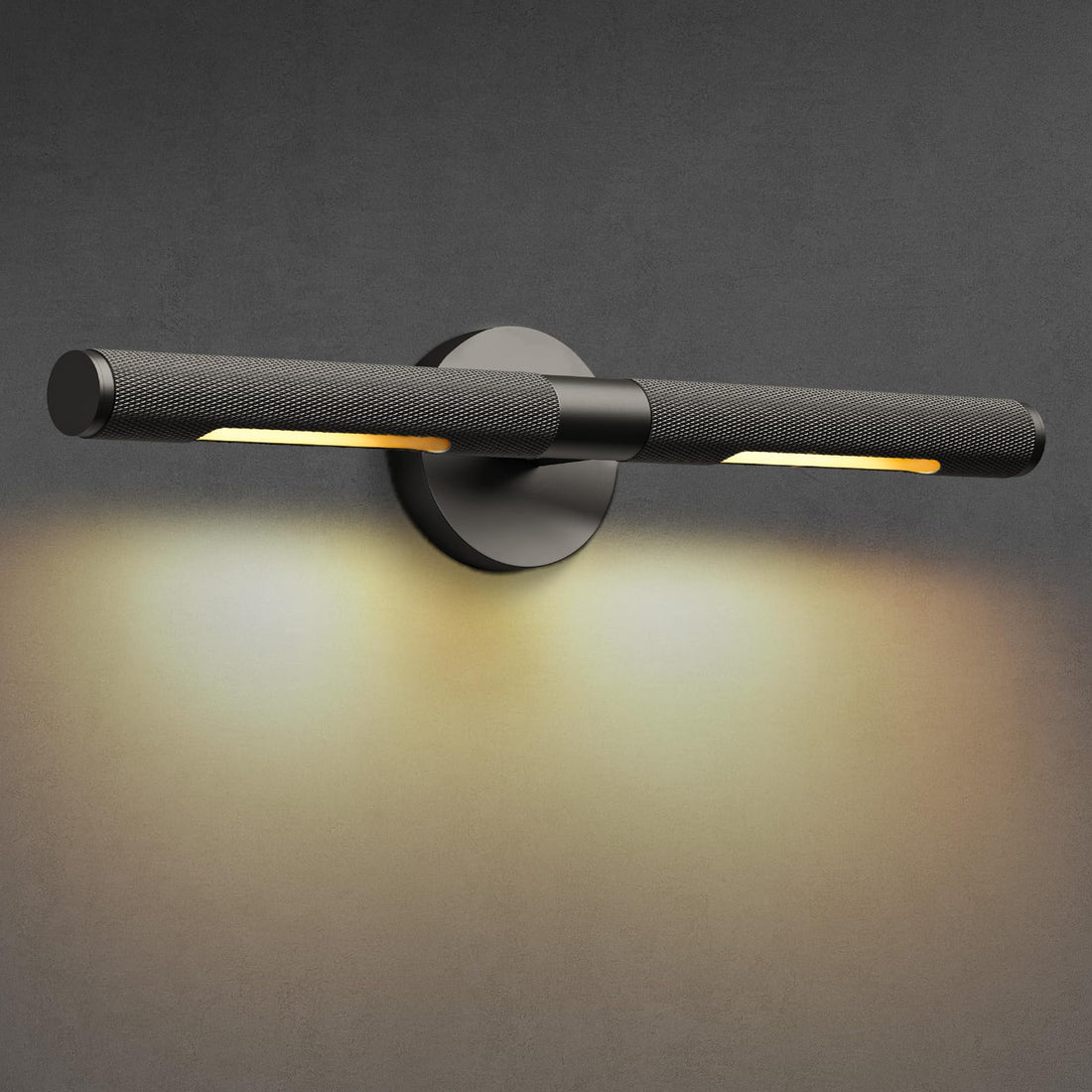 Black Bathroom Wall Sconces, 24'' Knurled Texture Indoor Wall Sconce, Rotatable 360° Pure Copper Sconces Wall Lighting, Picture Light Perfect for Living Room, Bedroom - Camilalamps - B0BHN4XM4X