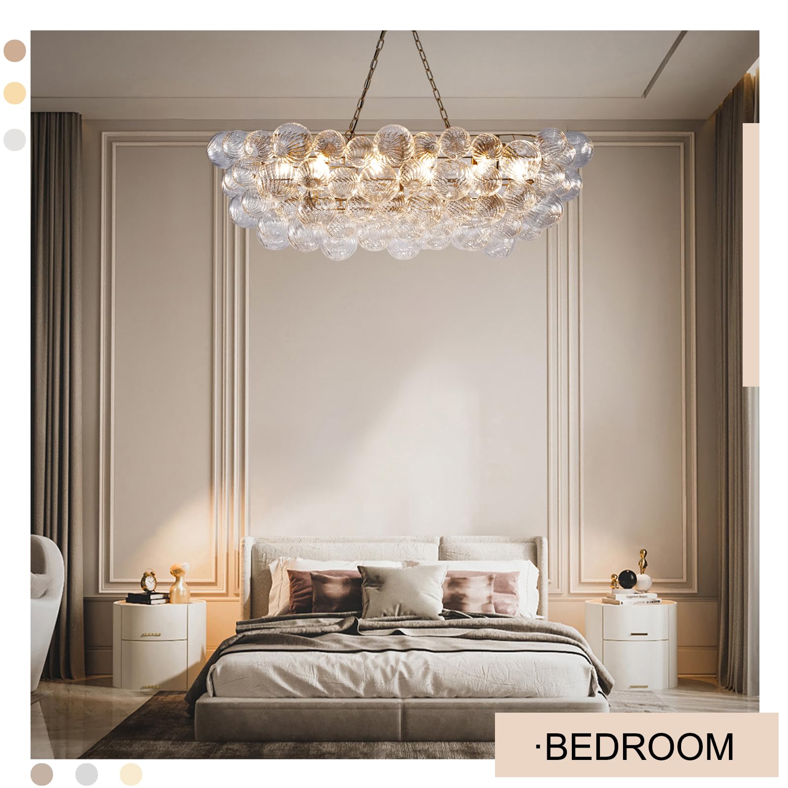 Gold Bubble Globe Chandelier, Modern Blown Glass Chandeliers with Ribbed Clear Balls, Small 24" Dia Antique Style Pendant Ceiling Light for Dining Room, Entry, Bedroom - Camilalamps - B0FDQ34ZW3
