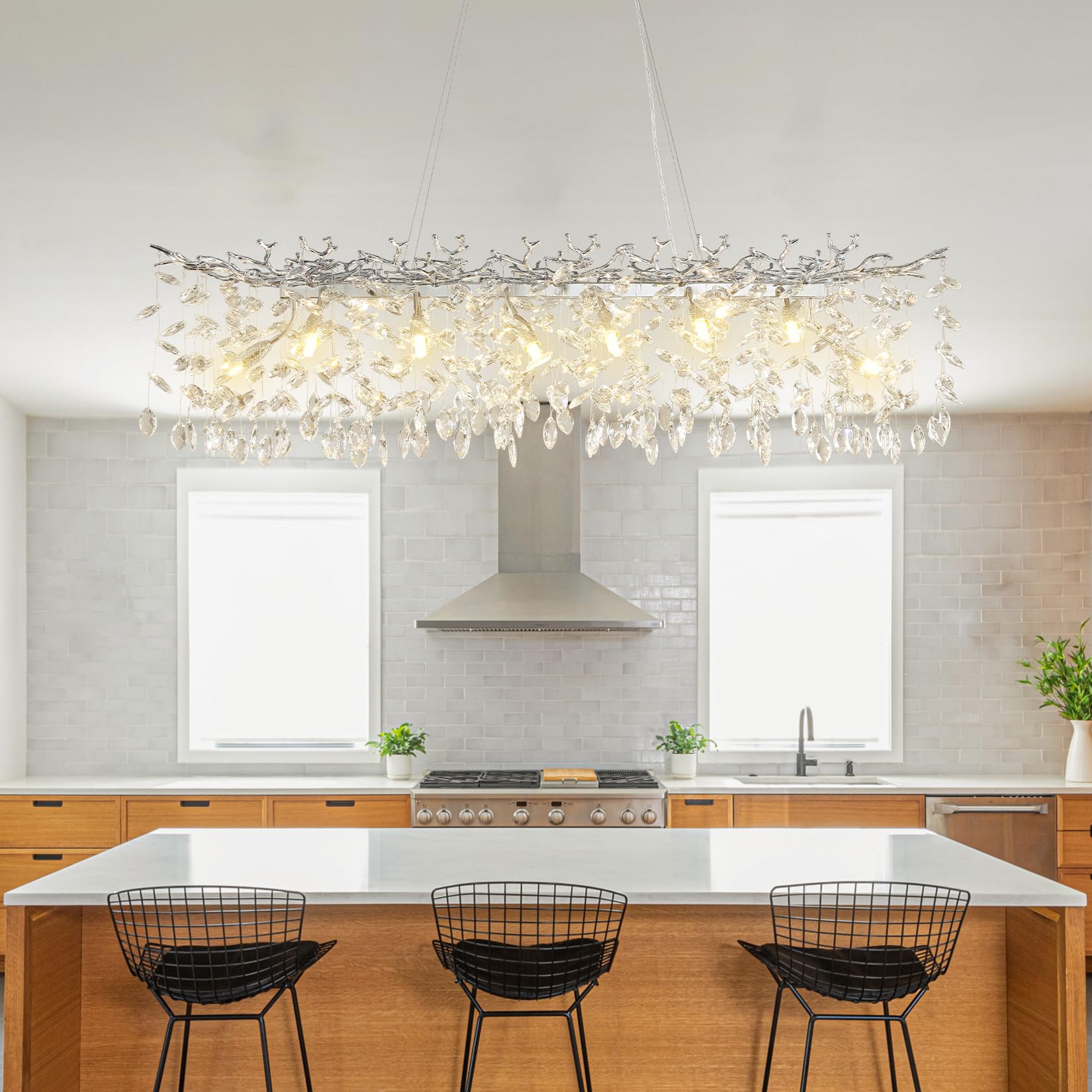 Crystal Chandeliers for Dining Room, 63" Modern Gold Tree Branch Chandelier, 15 - Lights Luxury Rectangular Raindrop Chandelier Light Fixture for Kitchen Island, Living Room, Foyer, High Ceiling - Camilalamps - B0FFH6WDKW