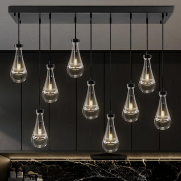Raindrop Pendant Lights Set of 2,Kitchen Island Hanging Light Fixtures, Modern Art Raindrop Clear Solid Glass Chandelier for Dining Room for Porch, Corridor, Living Room