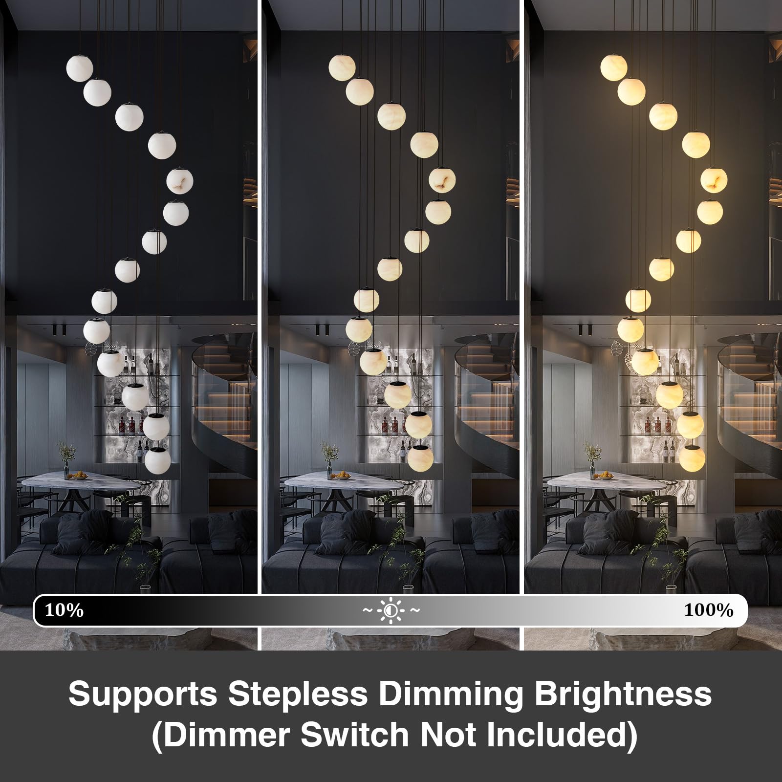 Black Alabaster Chandelier,14 - Lights Staircase Chandelier for Entryway, Modern Marble Hanging Light Fixture, Hight Ceiling, Foyer, Living Room, Staircase, Entry - Camilalamps - B0DSZZ11GM