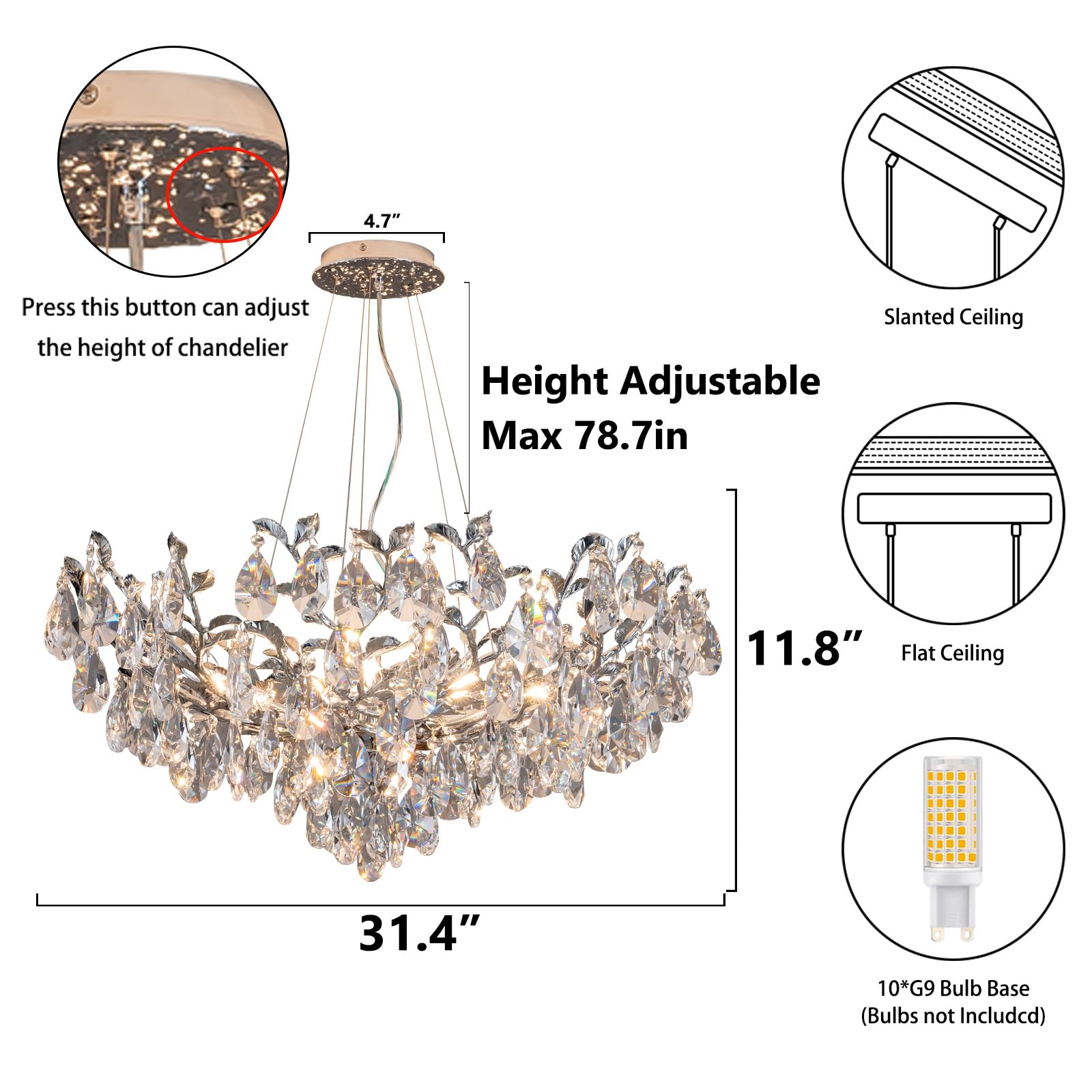 Modern Crystal Chandelier,Silver Ceiling Pendant Flower Hanging Lighting, 31.5" Tree Branch - Leaf Upward Chandelier Light Fixture Perfect for Dining Room, Living Room, Bedroom, Entryway - Camilalamps - B0CRKSZYYL